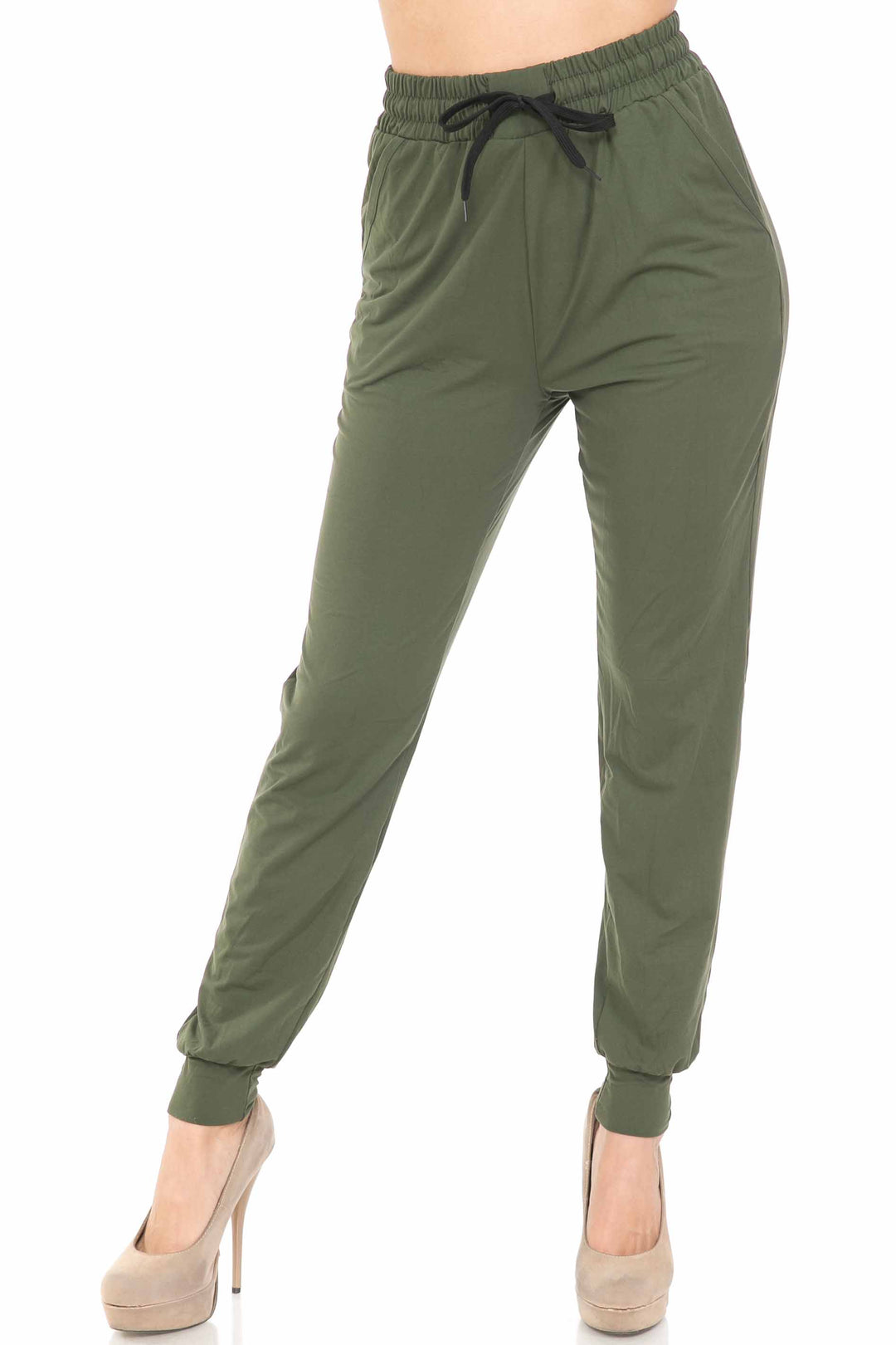 Wholesale Buttery Smooth Solid Basic Olive Joggers - EEVEE