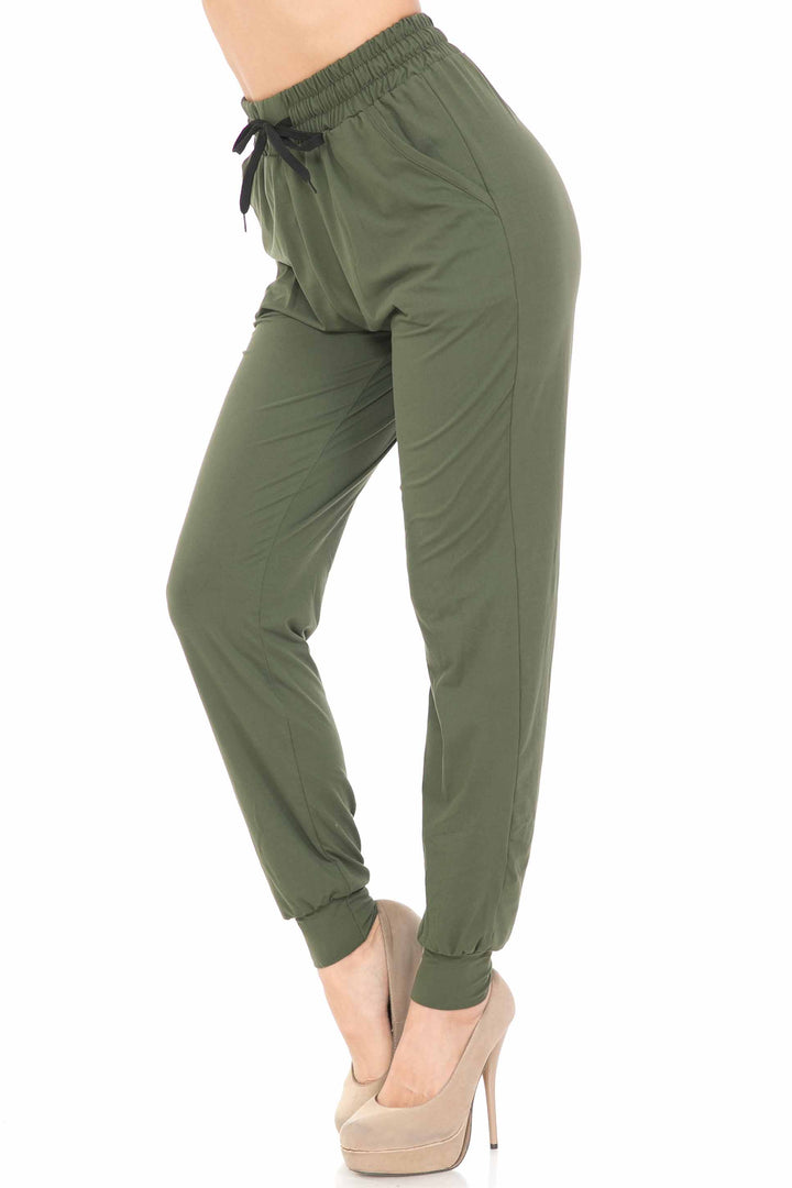 Wholesale Buttery Smooth Solid Basic Olive Joggers - EEVEE