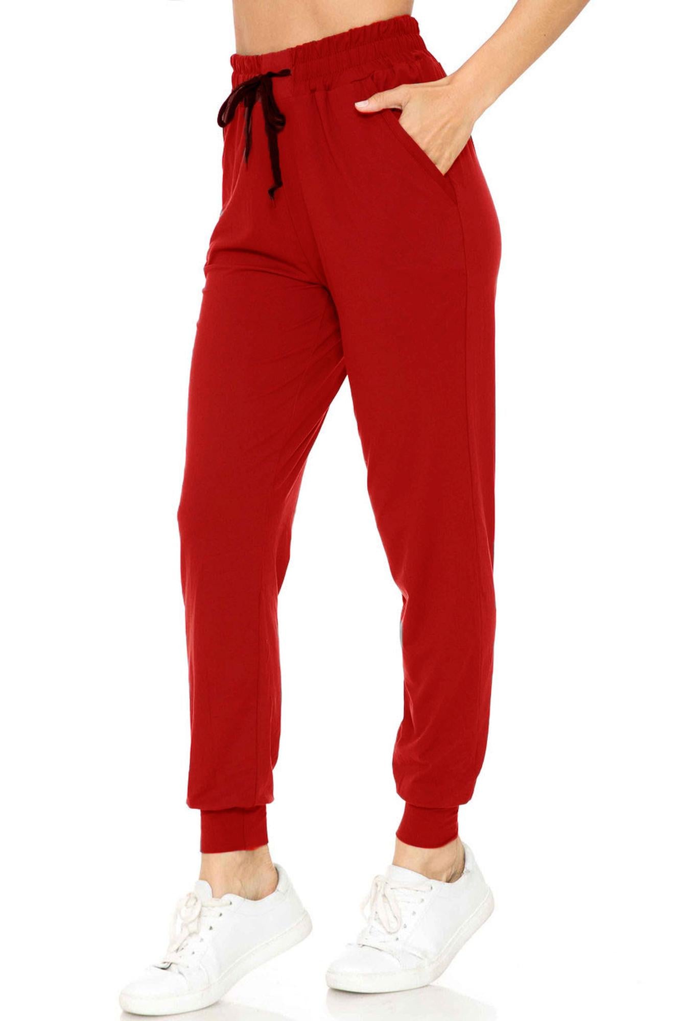 Wholesale Buttery Smooth Solid Basic Red Joggers - EEVEE