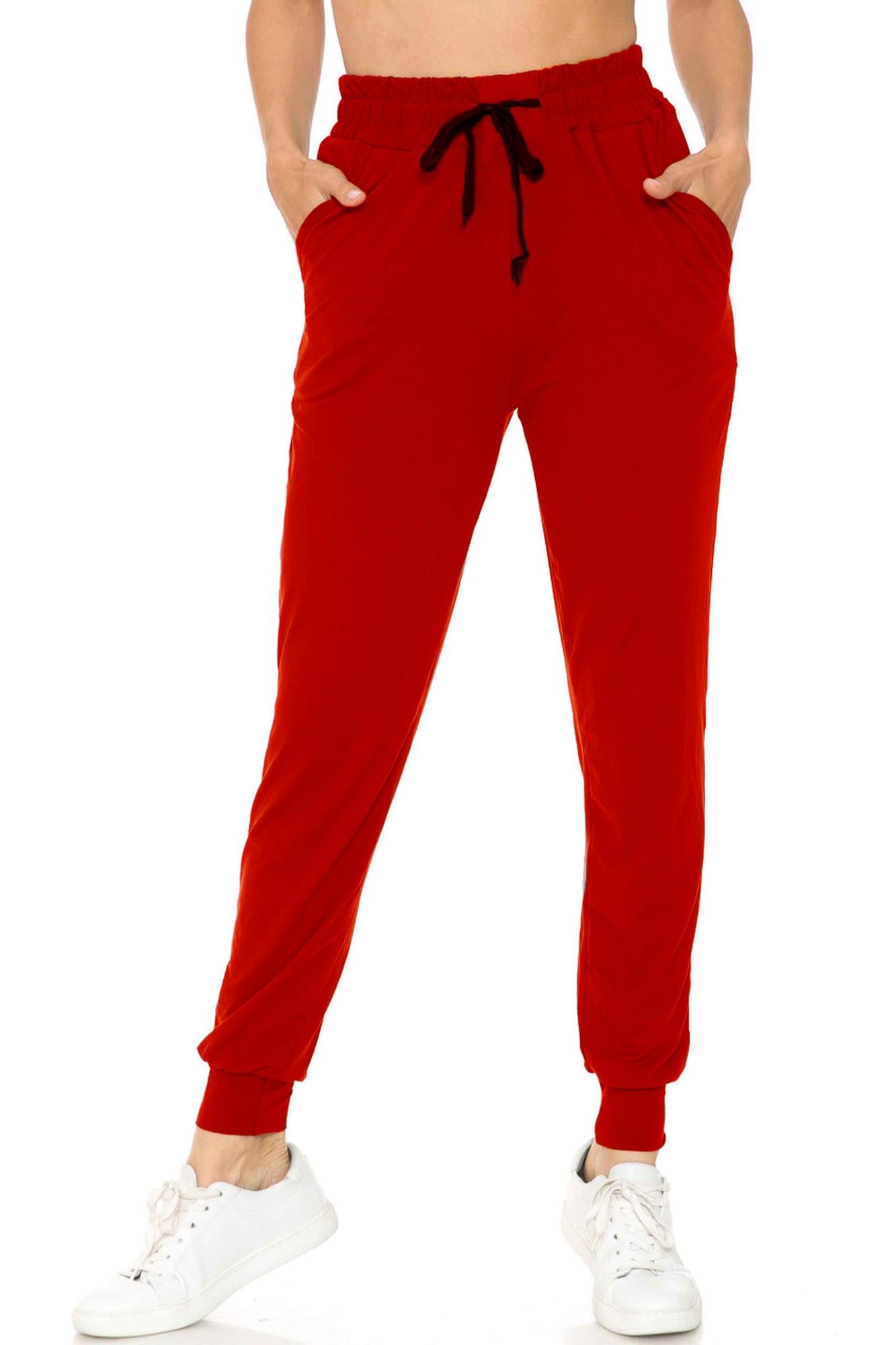 Wholesale Buttery Smooth Solid Basic Red Joggers - EEVEE