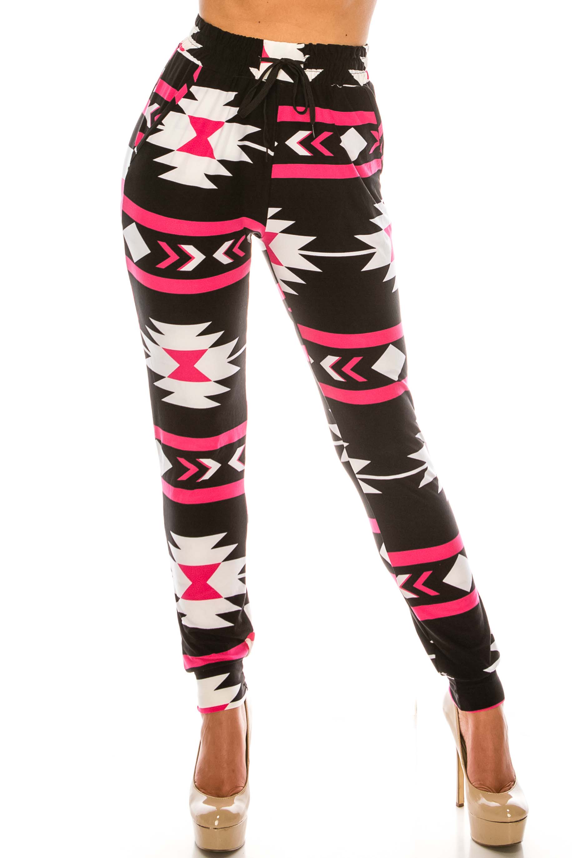 Wholesale Buttery Smooth Magenta Aztec Tribal Joggers