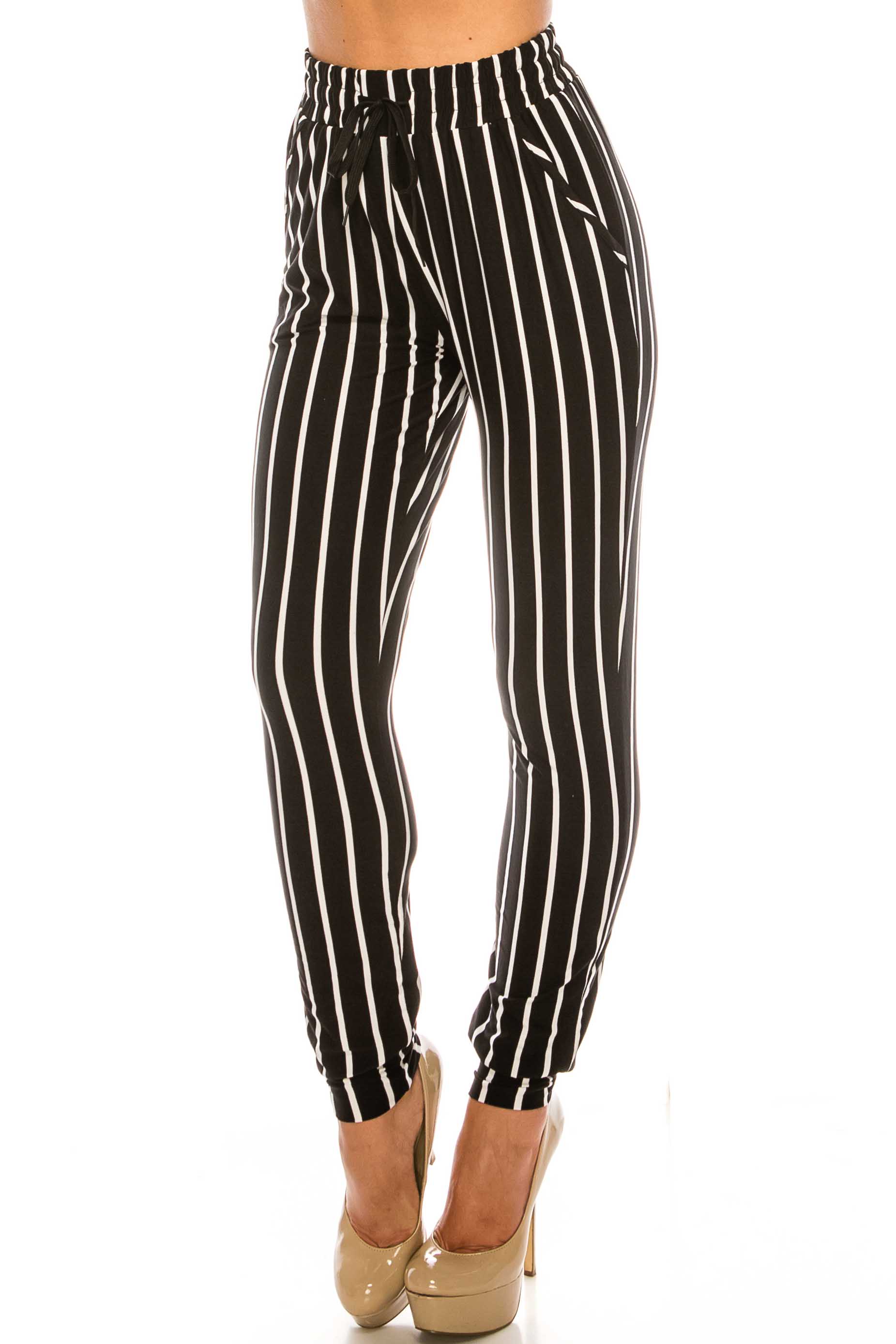 Wholesale Buttery Smooth Vertical Black Pinstripe Joggers