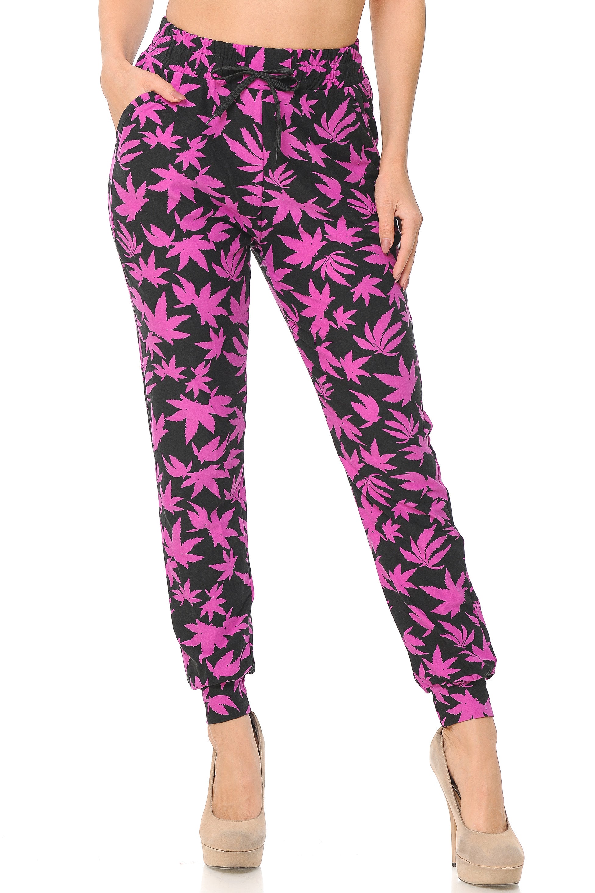 Wholesale Buttery Smooth Solid Fuchsia Marijuana Joggers