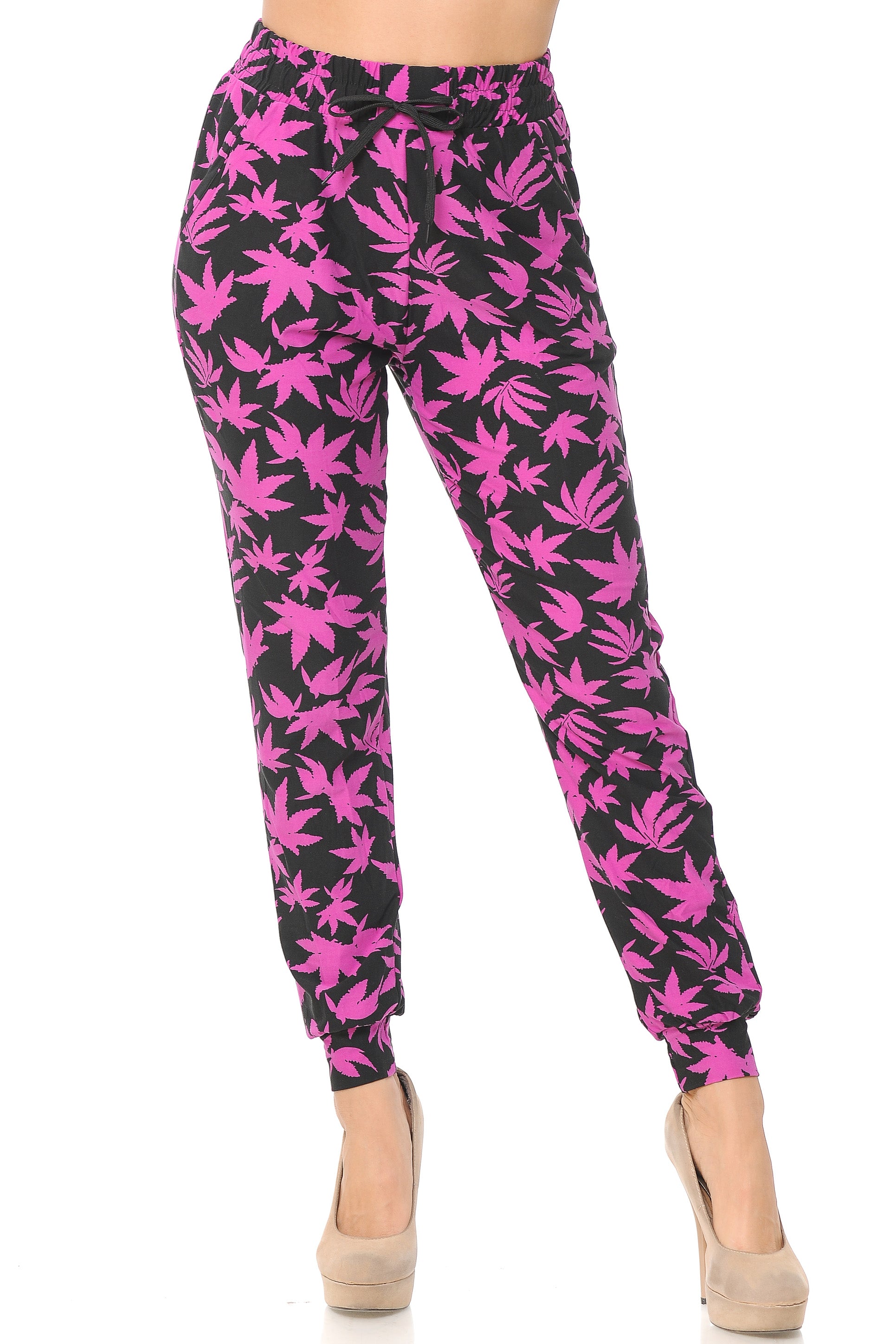 Wholesale Buttery Smooth Solid Fuchsia Marijuana Joggers