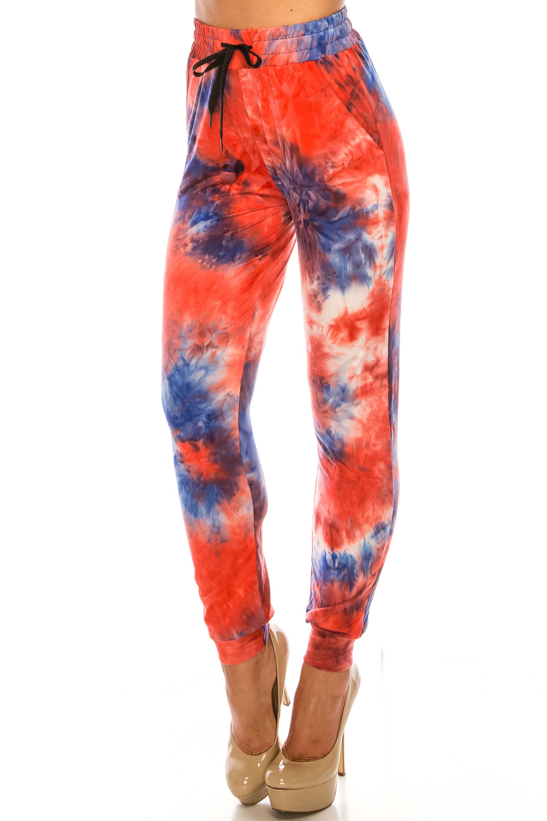 Wholesale Buttery Smooth Red and Blue Tie Dye Joggers