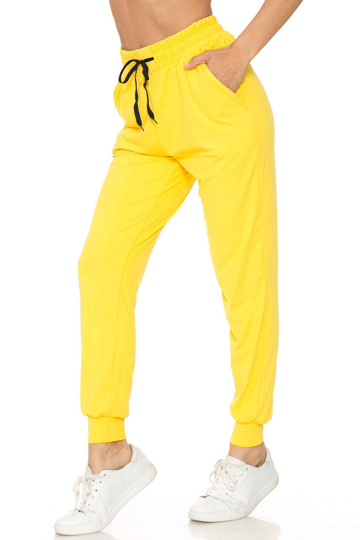 Wholesale Buttery Smooth Solid Basic Yellow Women's Joggers - EEVEE