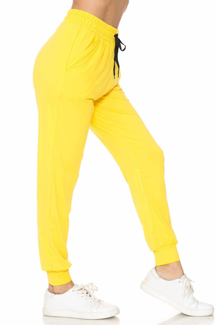 Wholesale Buttery Smooth Solid Basic Yellow Women's Joggers - EEVEE