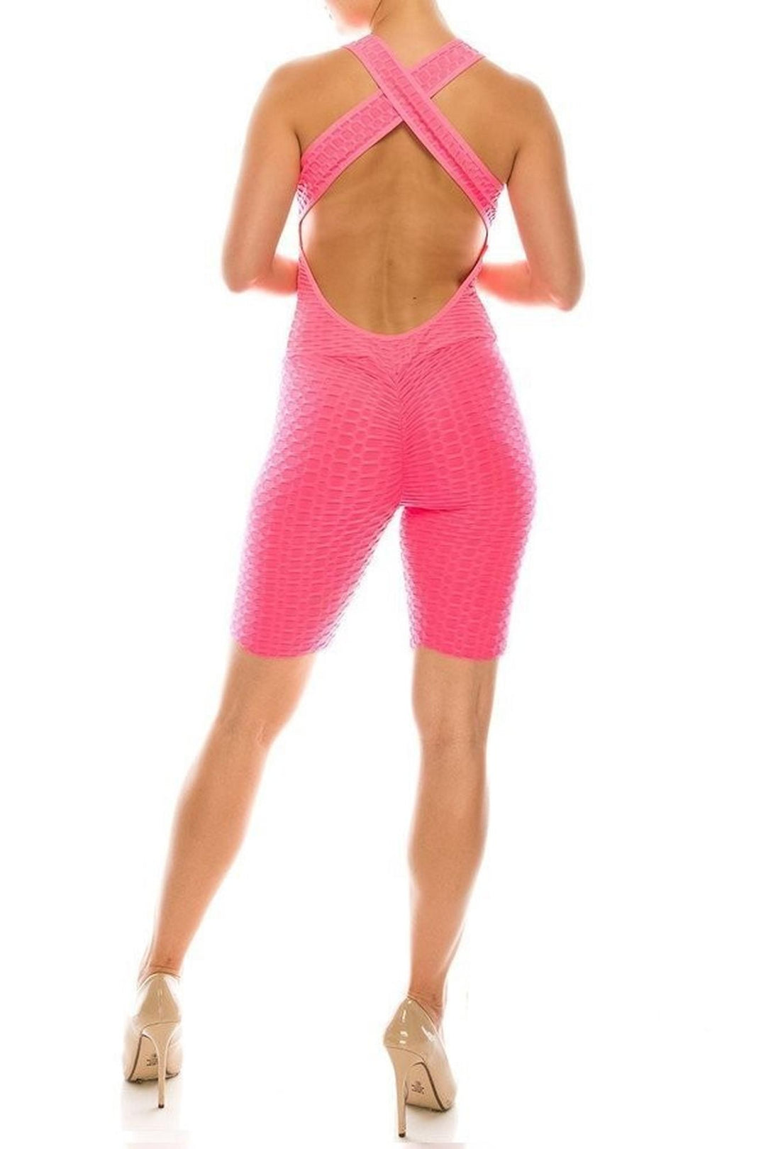 Wholesale Premium Criss Cross Scrunch Butt Biker Short Bodysuit