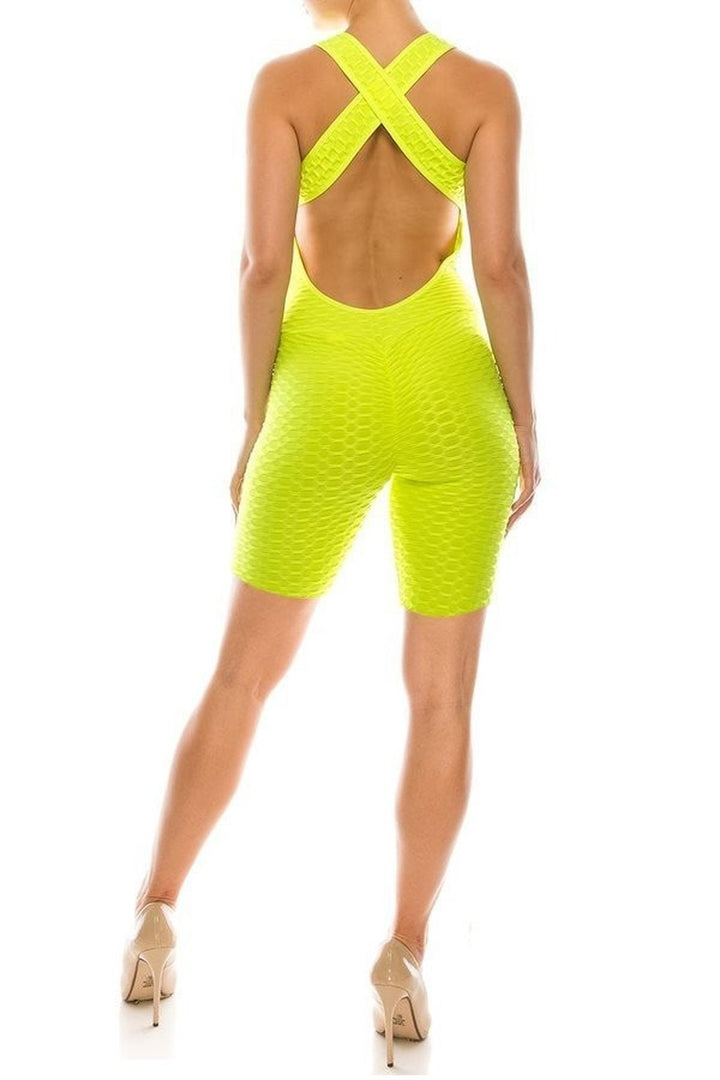 Wholesale Premium Criss Cross Scrunch Butt Biker Short Bodysuit