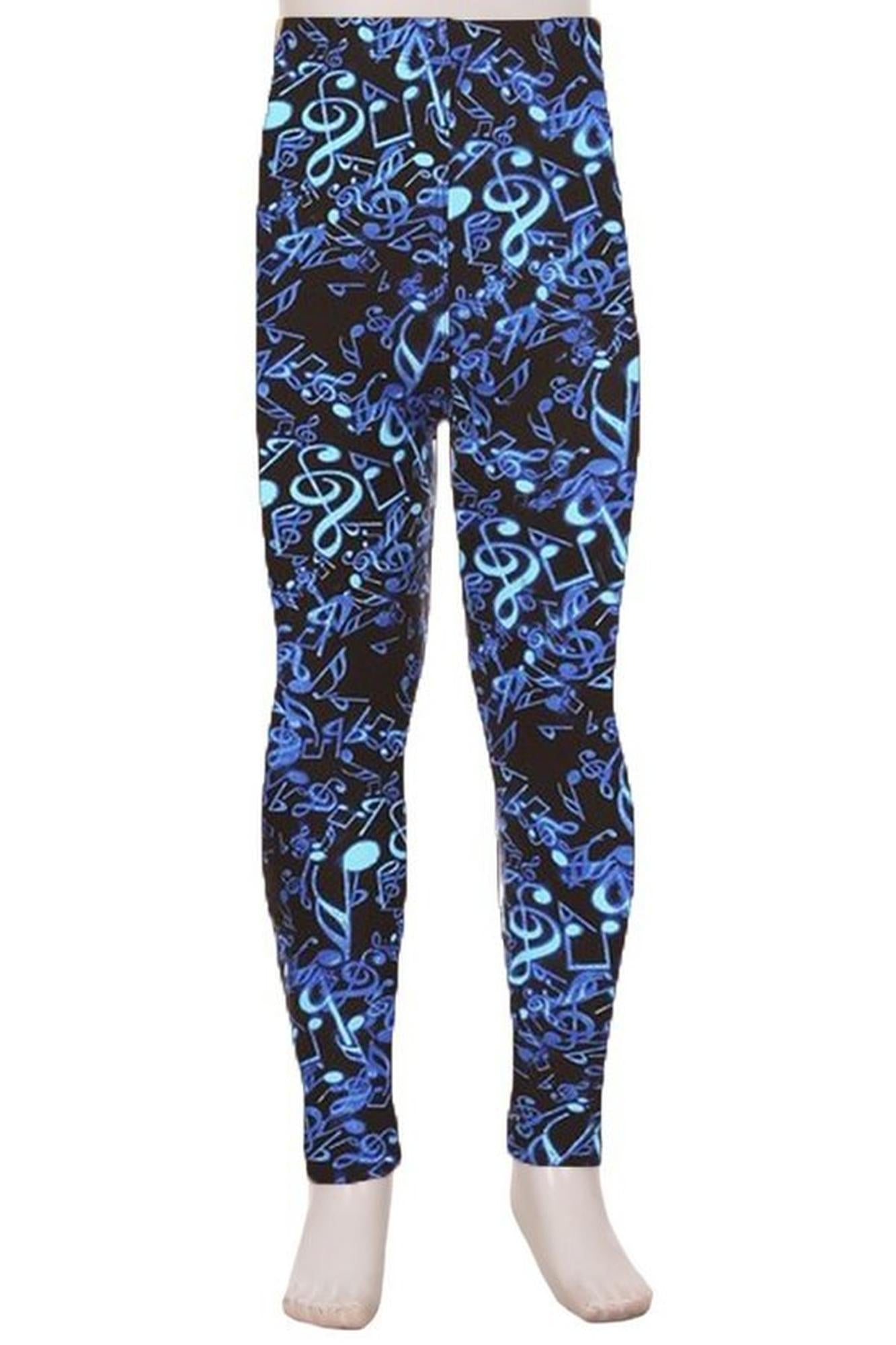 Wholesale Buttery Soft Electric Blue Music Note Kids Leggings