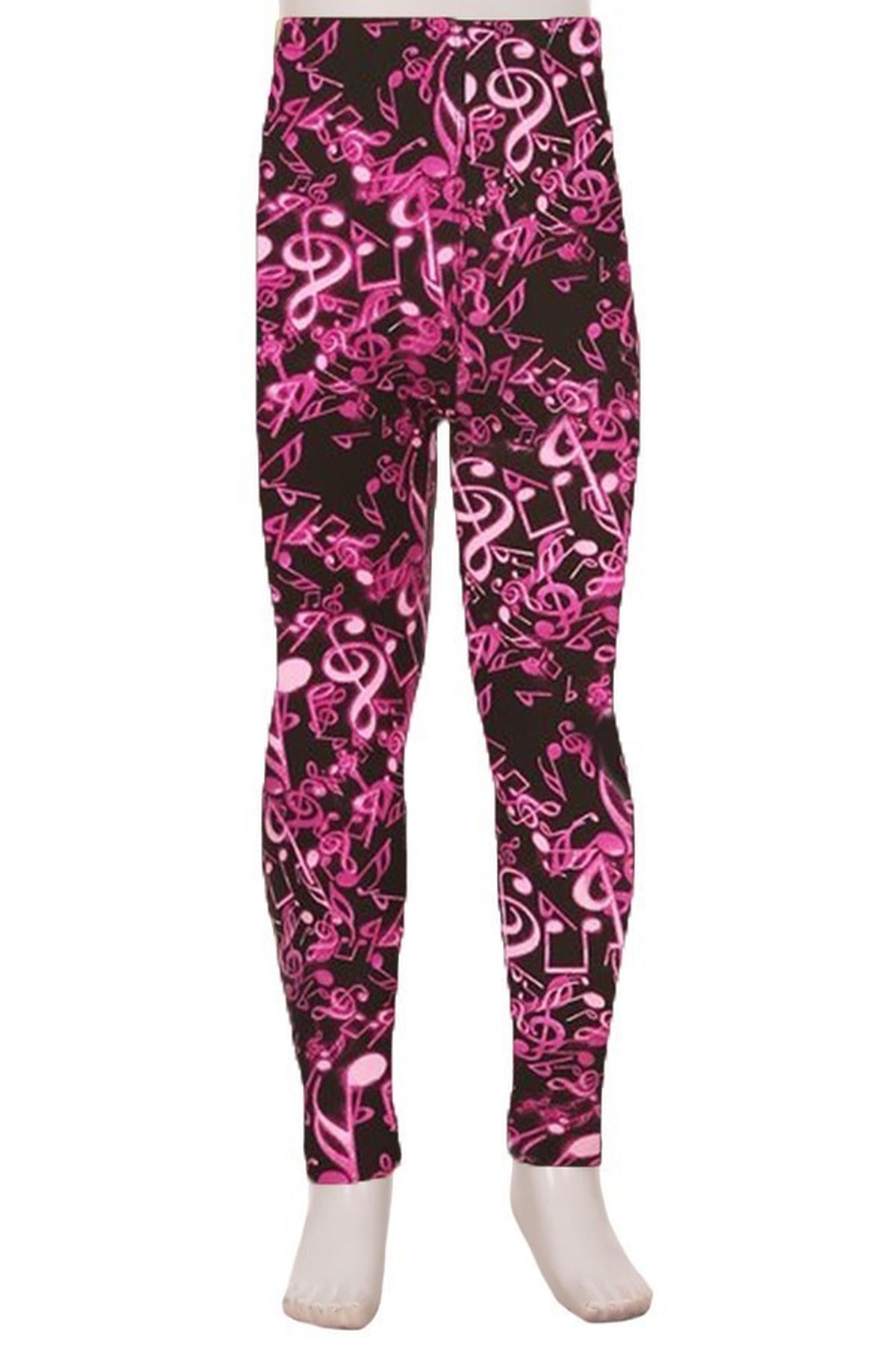 Wholesale Buttery Soft Electric Fuchsia Music Note Kids Leggings