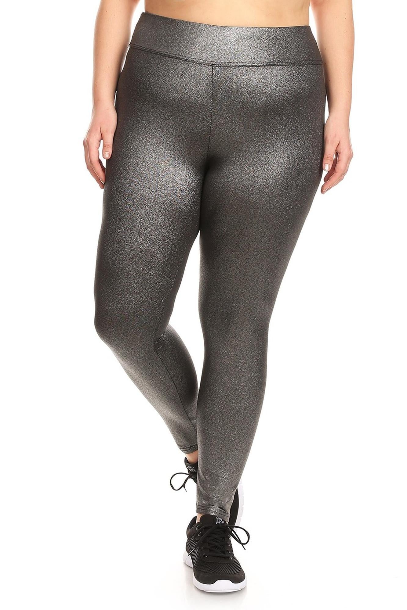 Wholesale High Waisted Metallic Silver Plus Size Sport Leggings
