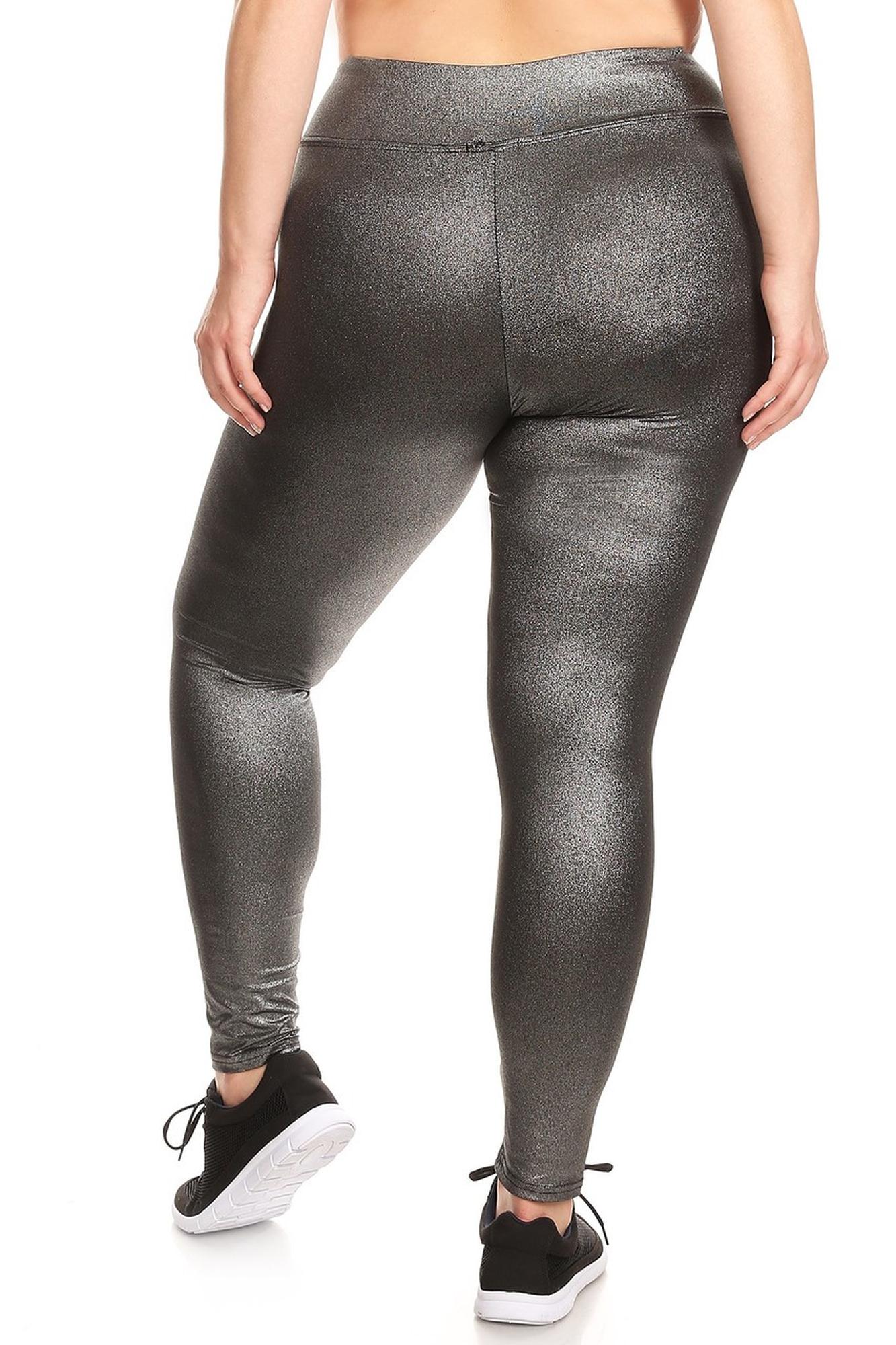 Wholesale High Waisted Metallic Silver Plus Size Sport Leggings