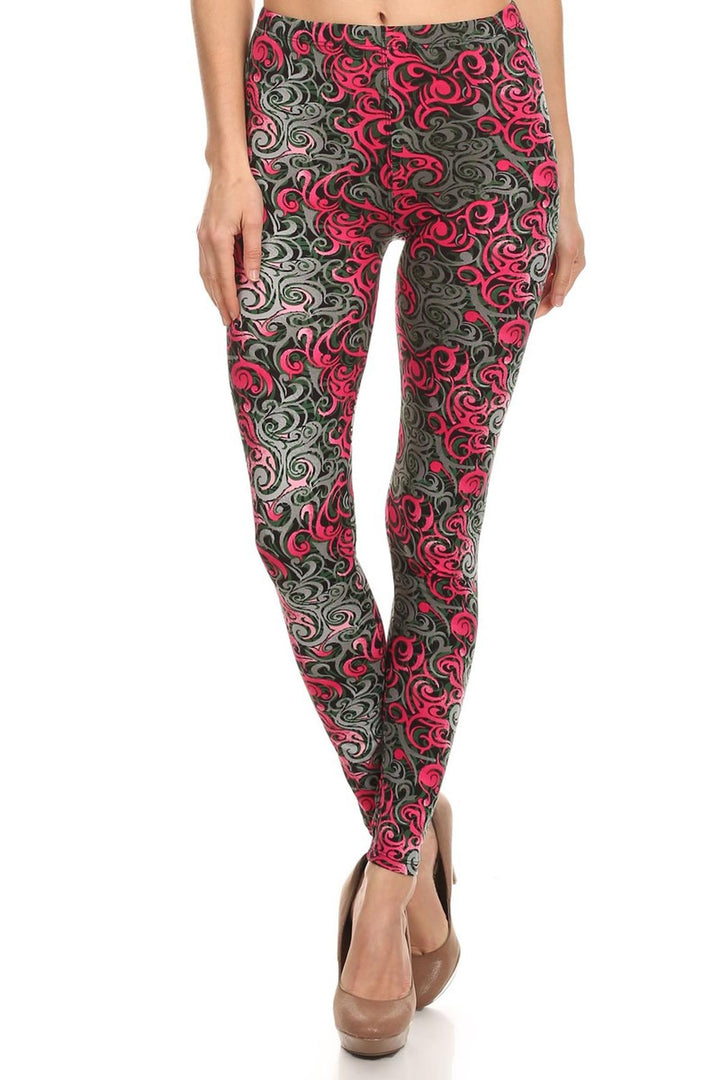 Wholesale Buttery Smooth Fuchsia Tangled Swirl Leggings - Extra Small