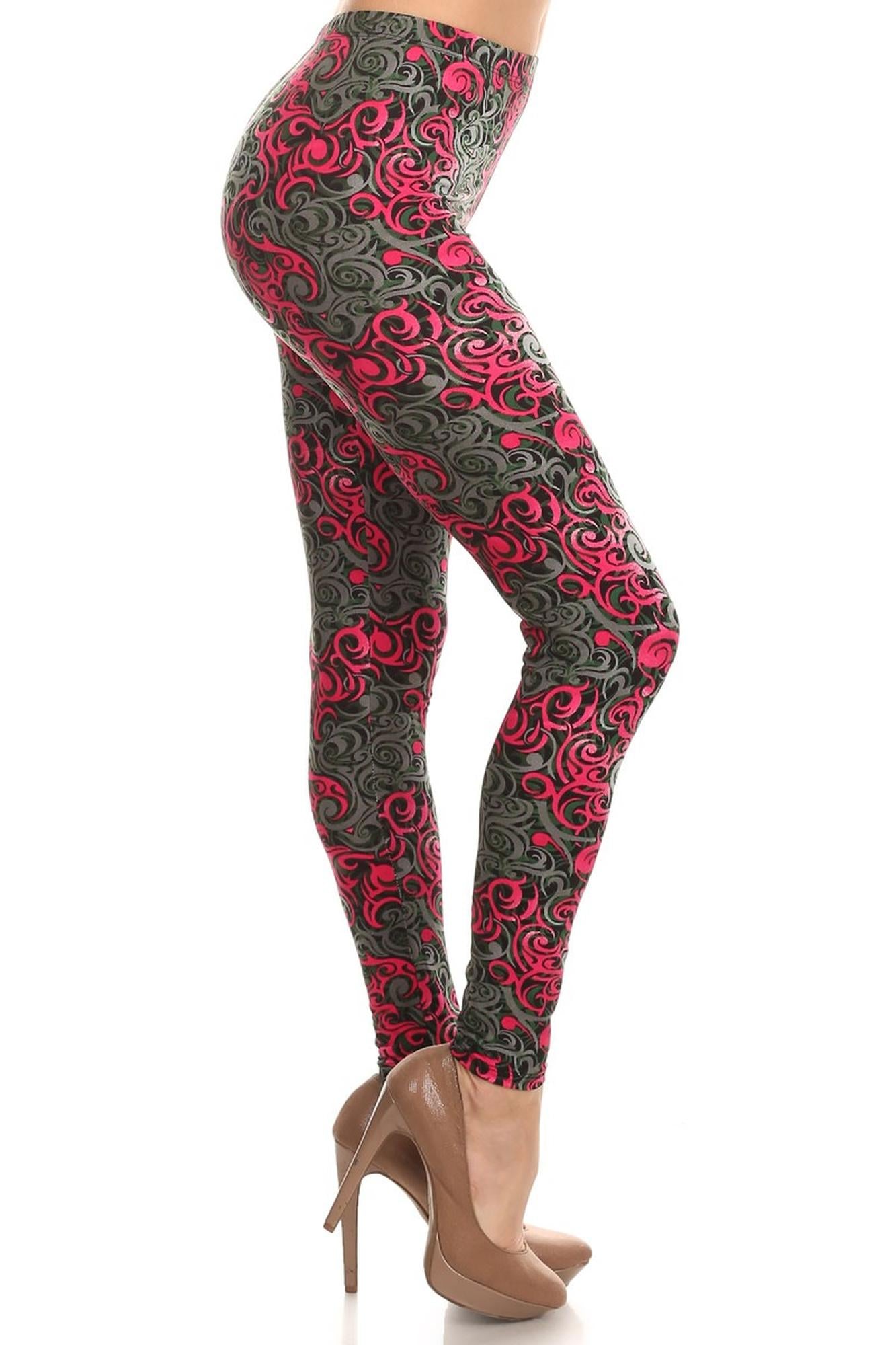 Wholesale Buttery Smooth Fuchsia Tangled Swirl Leggings - Extra Small