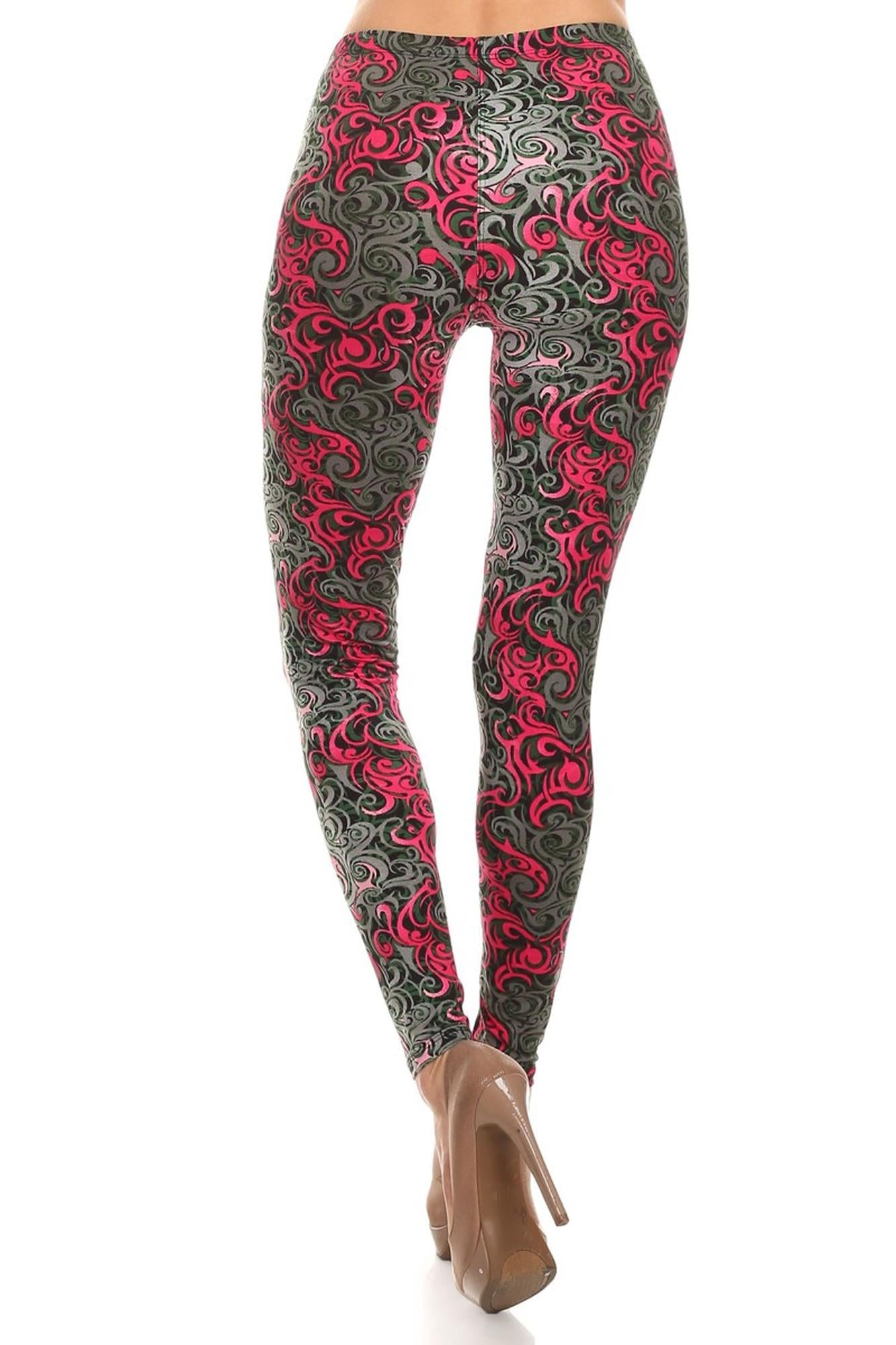 Wholesale Buttery Smooth Fuchsia Tangled Swirl Leggings - Extra Small