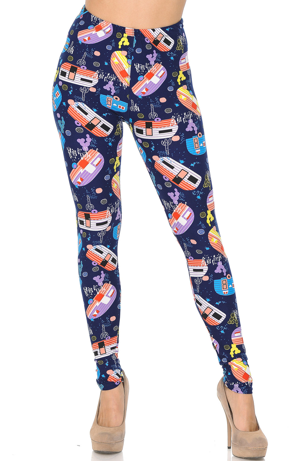 Wholesale Buttery Smooth Retro Campers Leggings - Extra Small