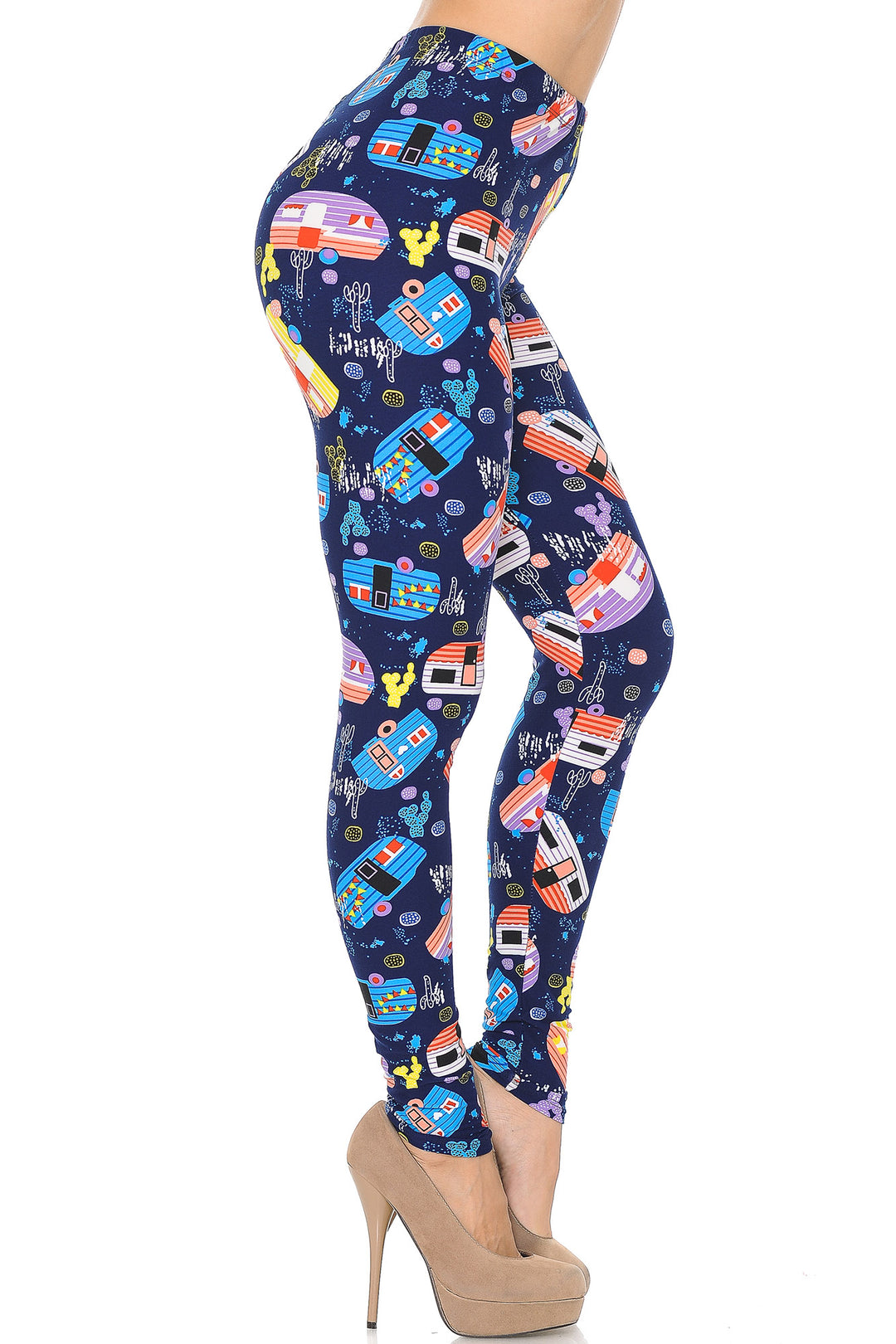 Wholesale Buttery Smooth Retro Campers Leggings - Extra Small
