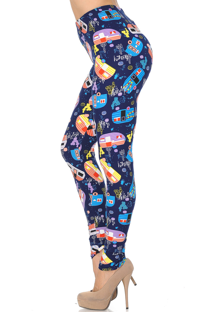 Wholesale Buttery Smooth Retro Campers Leggings - Extra Small