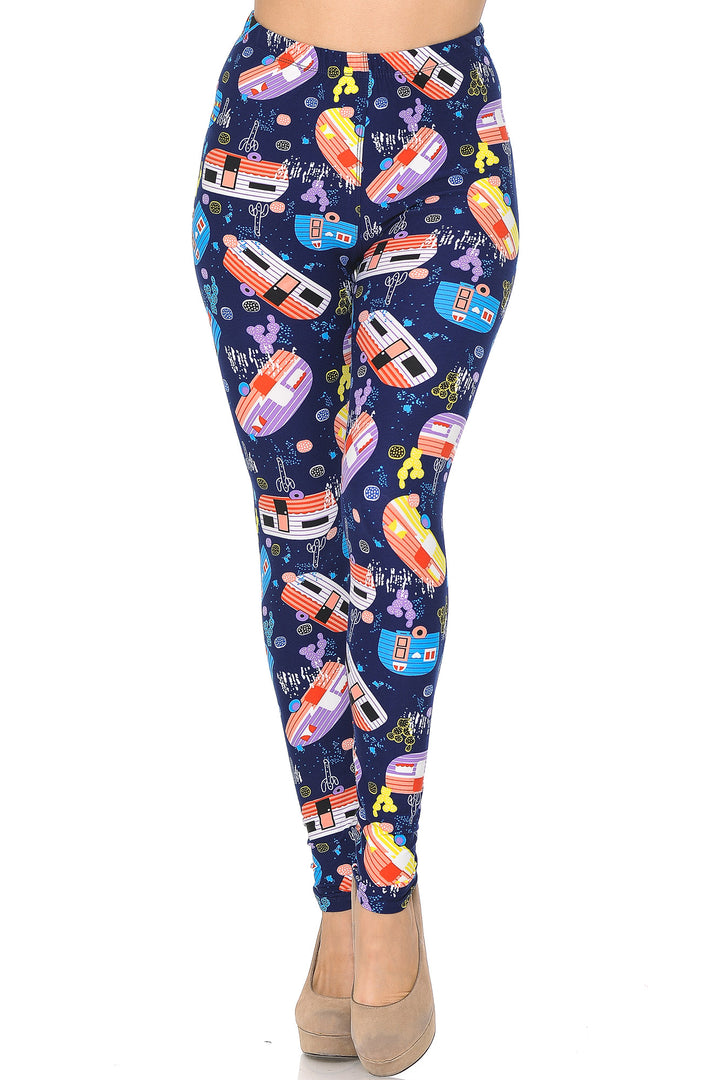 Wholesale Buttery Smooth Retro Campers Leggings - Extra Small