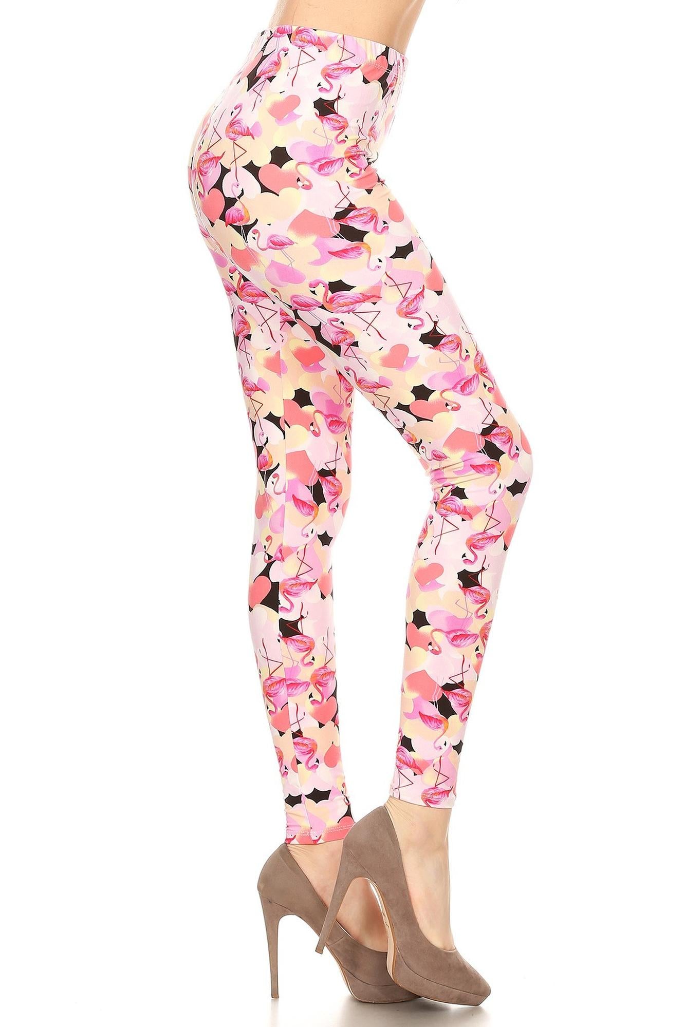 Wholesale Buttery Smooth Gorgeous Pink Flamingos Leggings - Extra Small
