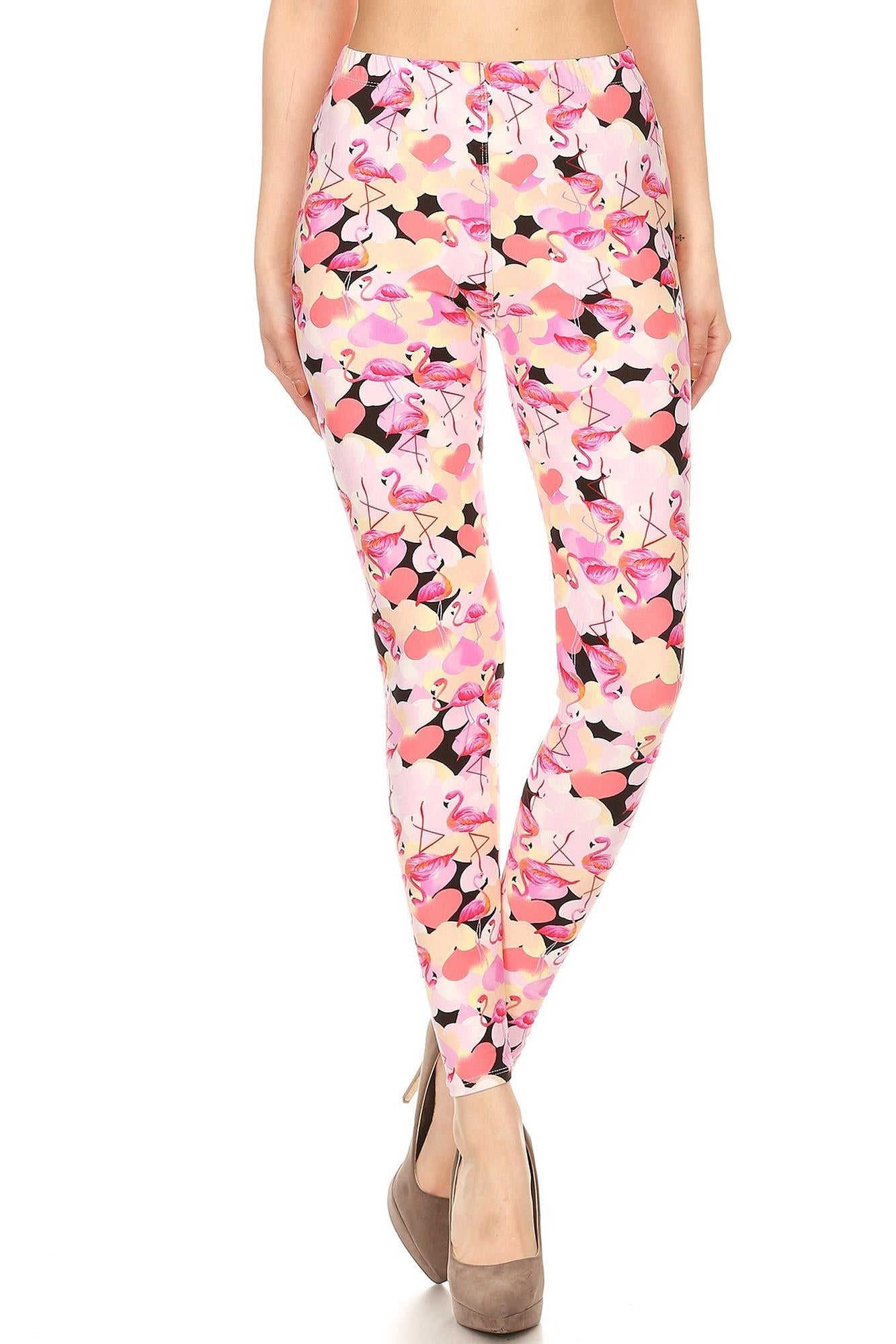 Wholesale Buttery Smooth Gorgeous Pink Flamingos Leggings - Extra Small