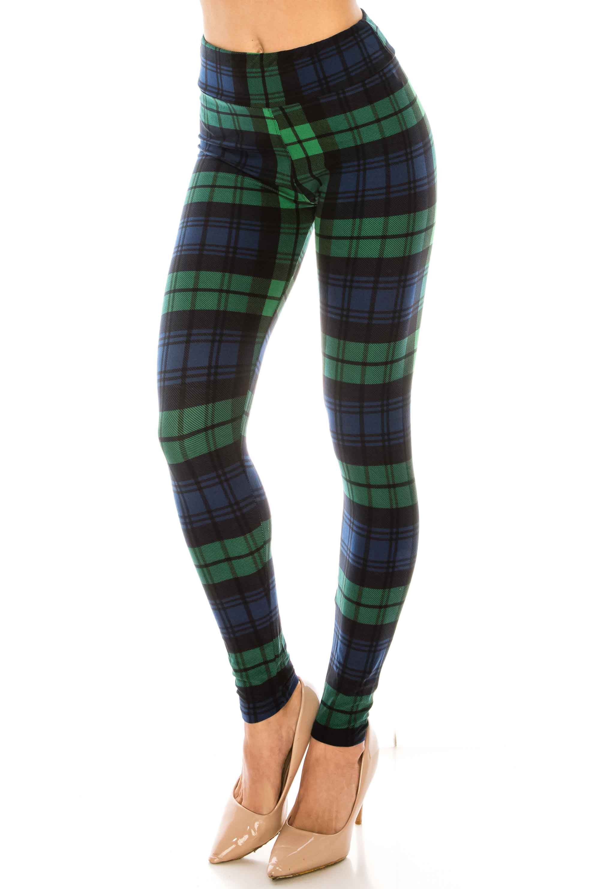Wholesale Buttery Smooth Green Plaid High Waisted Leggings
