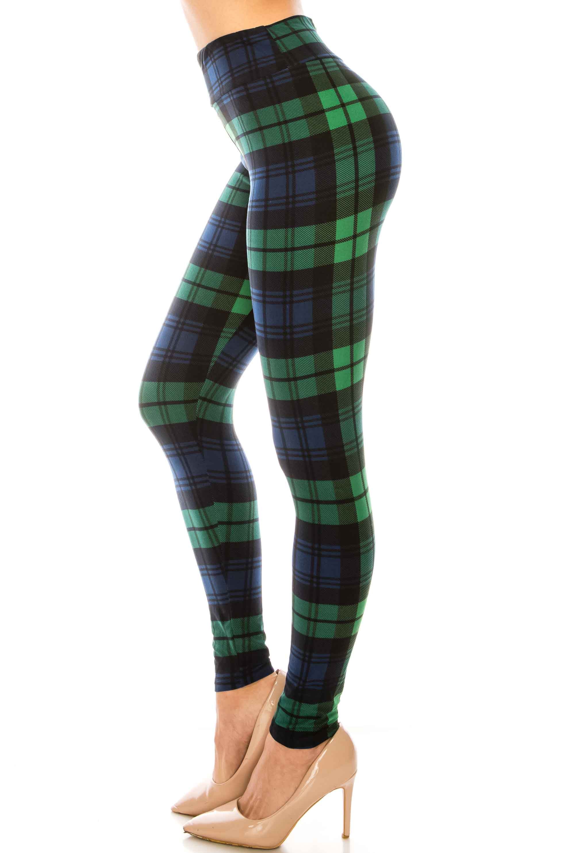 Wholesale Buttery Smooth Green Plaid High Waisted Leggings