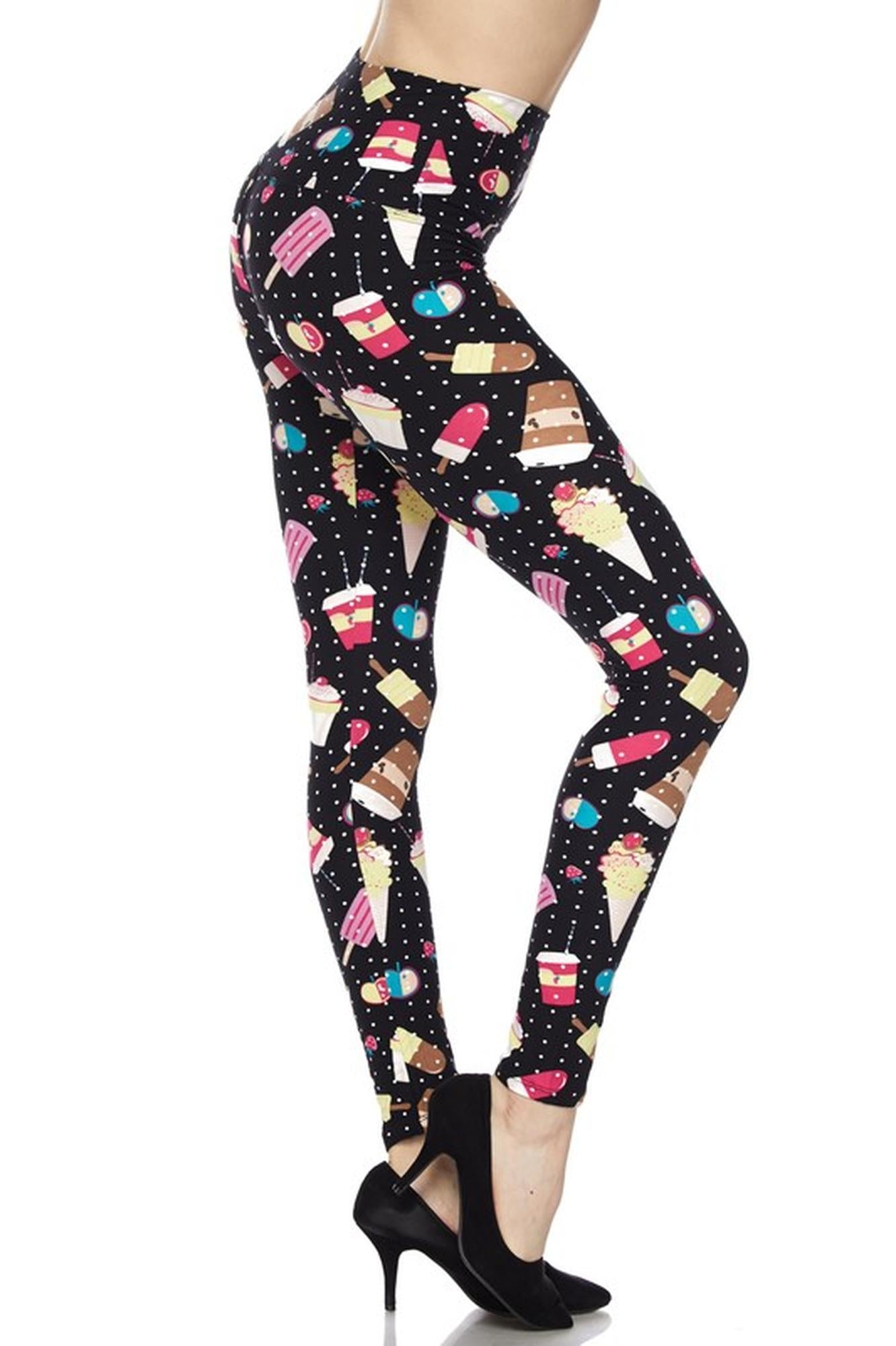 Wholesale Buttery Smooth Summer Treats High Waisted Plus Size Leggings - White Mini Dots