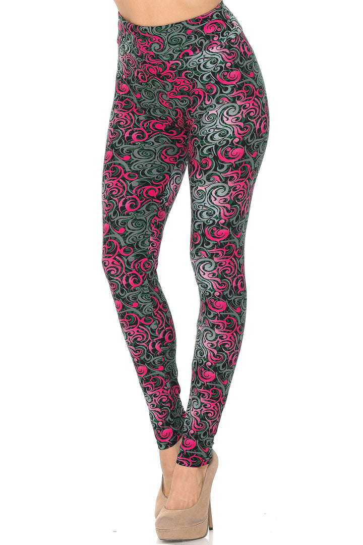 Wholesale Buttery Smooth Fuchsia Tangled Swirl High Waisted Leggings