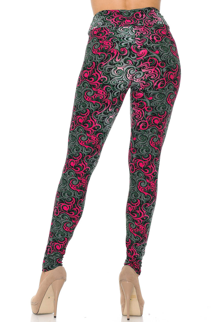Wholesale Buttery Smooth Fuchsia Tangled Swirl High Waisted Leggings