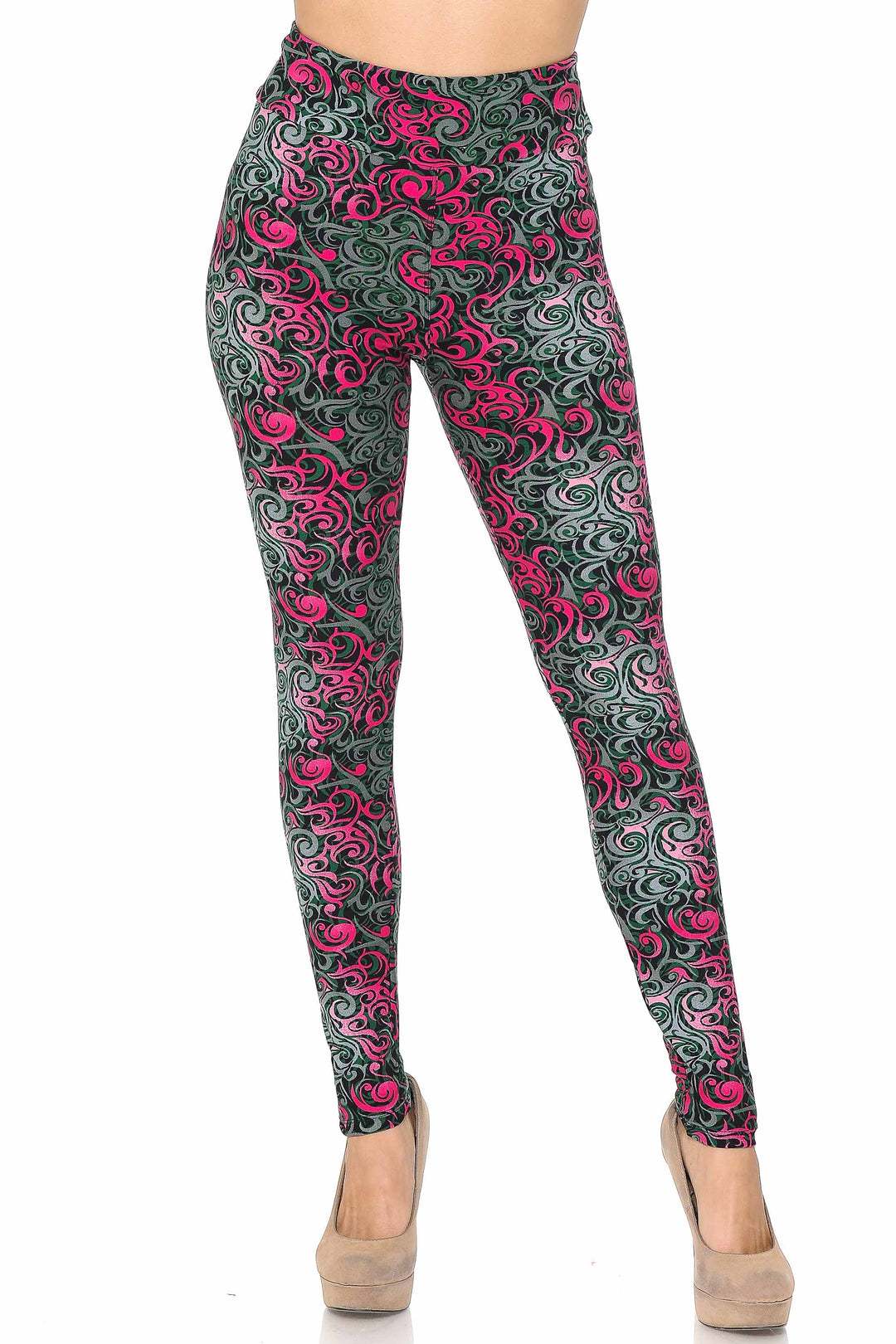 Wholesale Buttery Smooth Fuchsia Tangled Swirl High Waisted Leggings