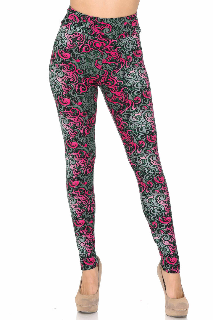 Wholesale Buttery Smooth Fuchsia Tangled Swirl High Waisted Leggings