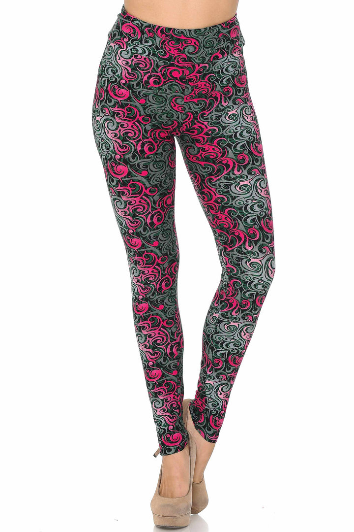 Wholesale Buttery Smooth Fuchsia Tangled Swirl High Waisted Leggings