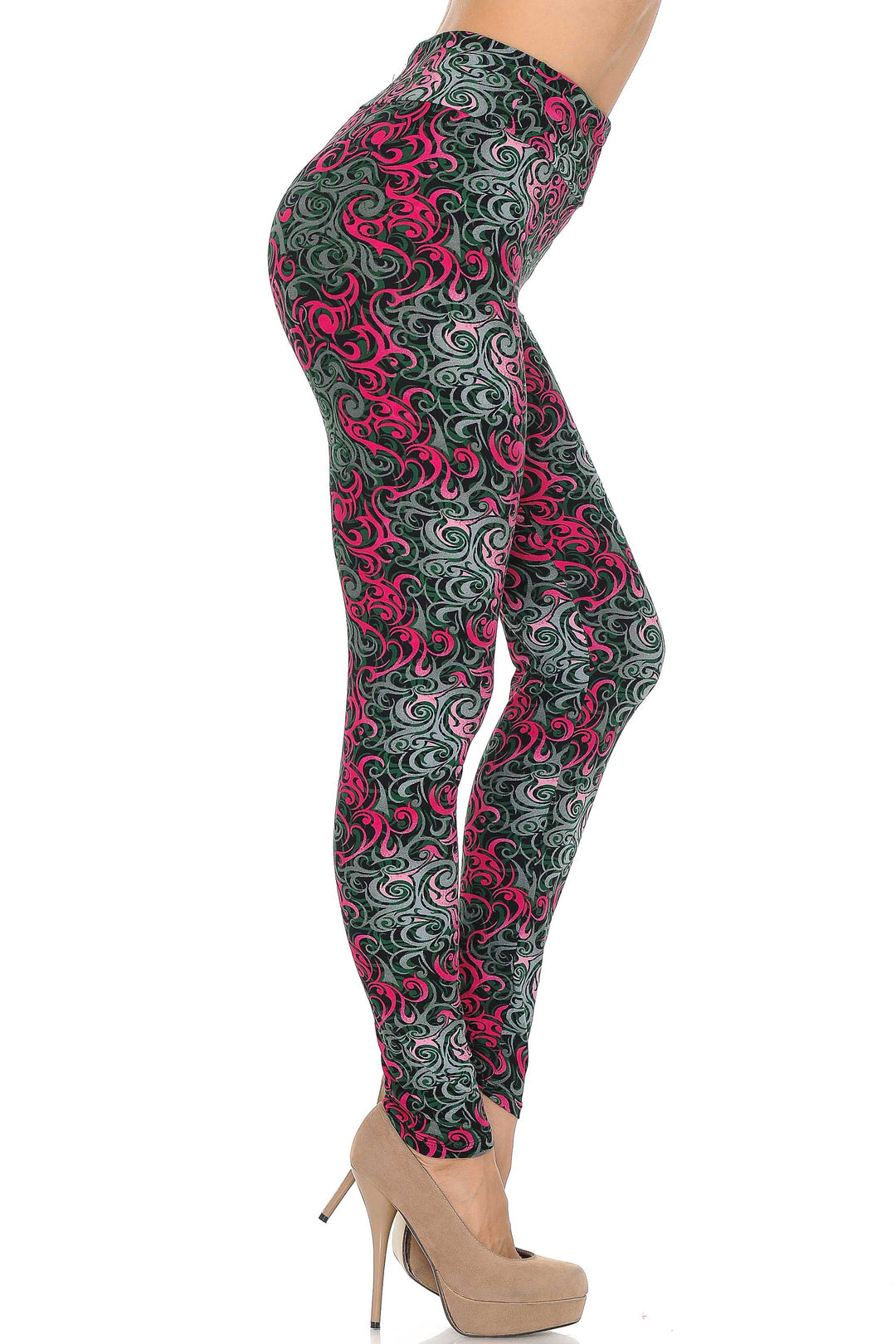 Wholesale Buttery Smooth Fuchsia Tangled Swirl High Waisted Leggings