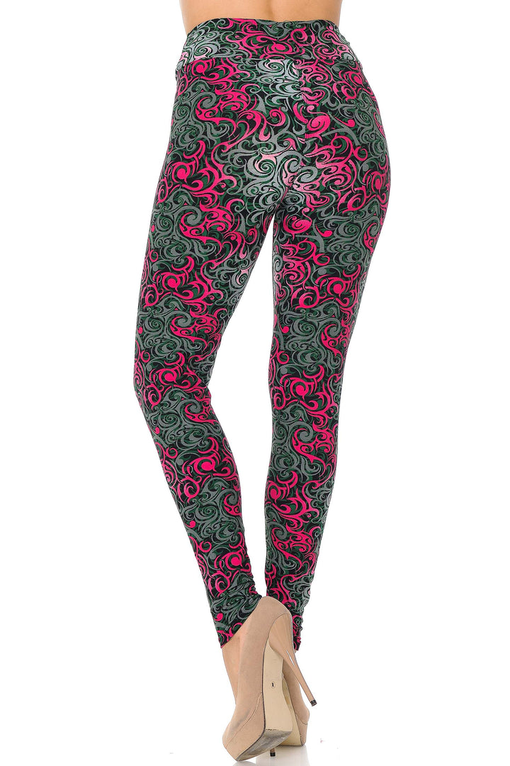 Wholesale Buttery Smooth Fuchsia Tangled Swirl High Waisted Leggings