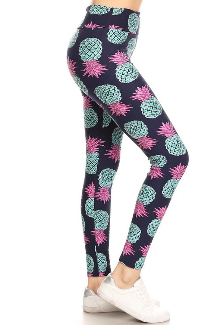 Wholesale Buttery Soft Teal Pineapple High Waisted Leggings - EEVEE