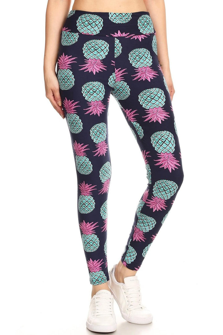 Wholesale Buttery Soft Teal Pineapple High Waisted Leggings - EEVEE