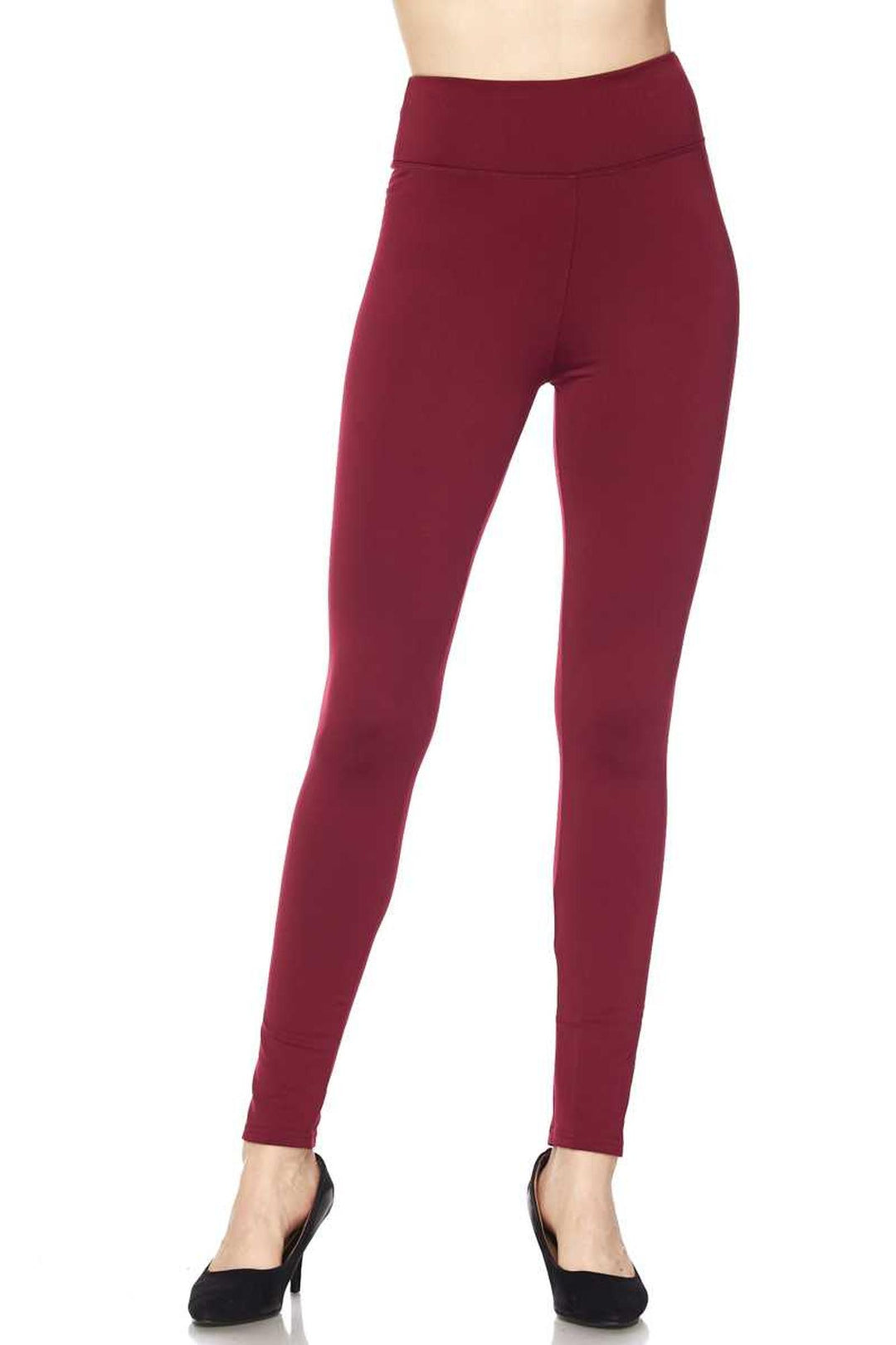 Wholesale Solid Warm Fur Lined High Waisted Leggings - 3 Inch