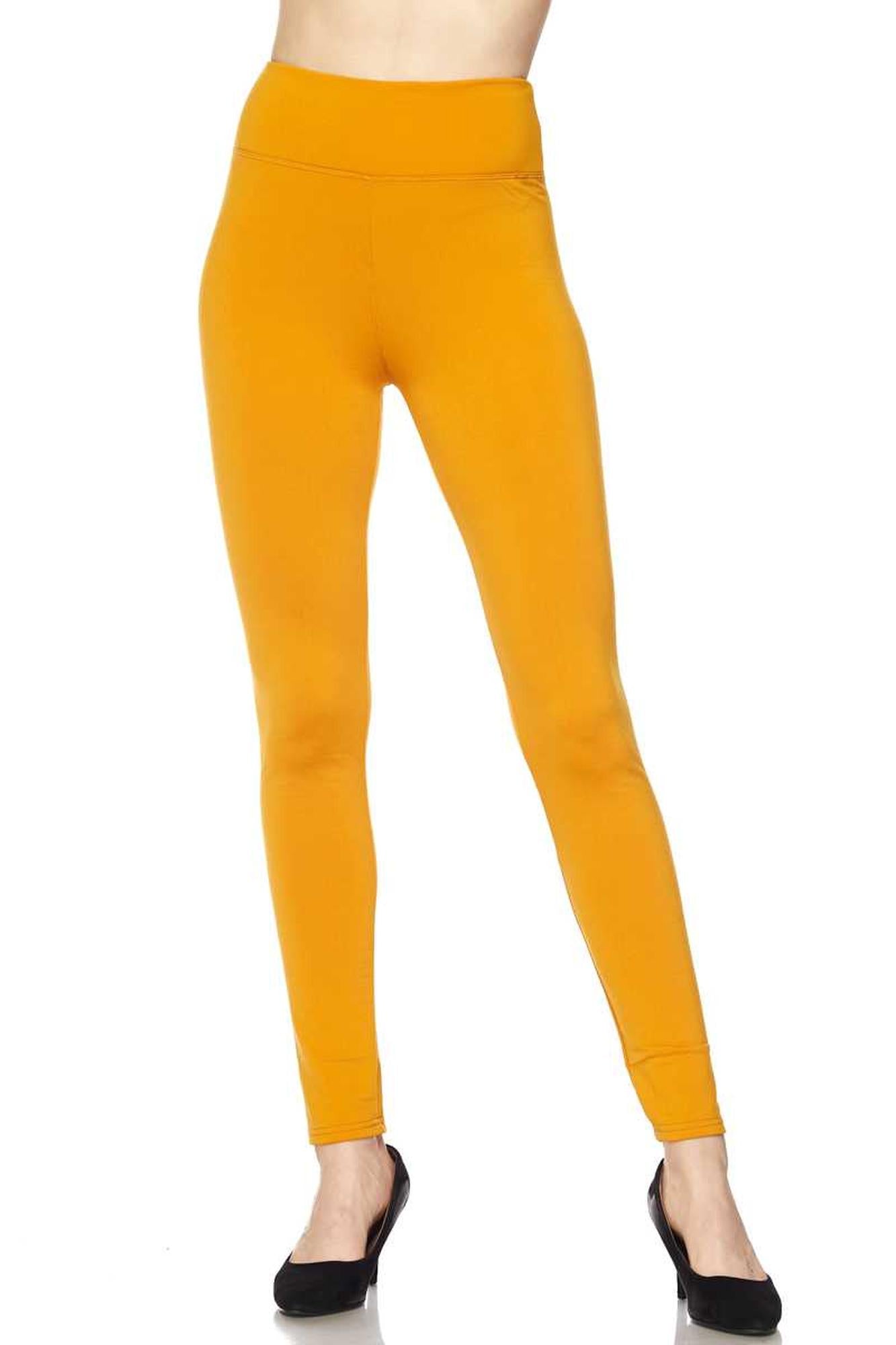 Wholesale Solid Warm Fur Lined High Waisted Leggings - 3 Inch