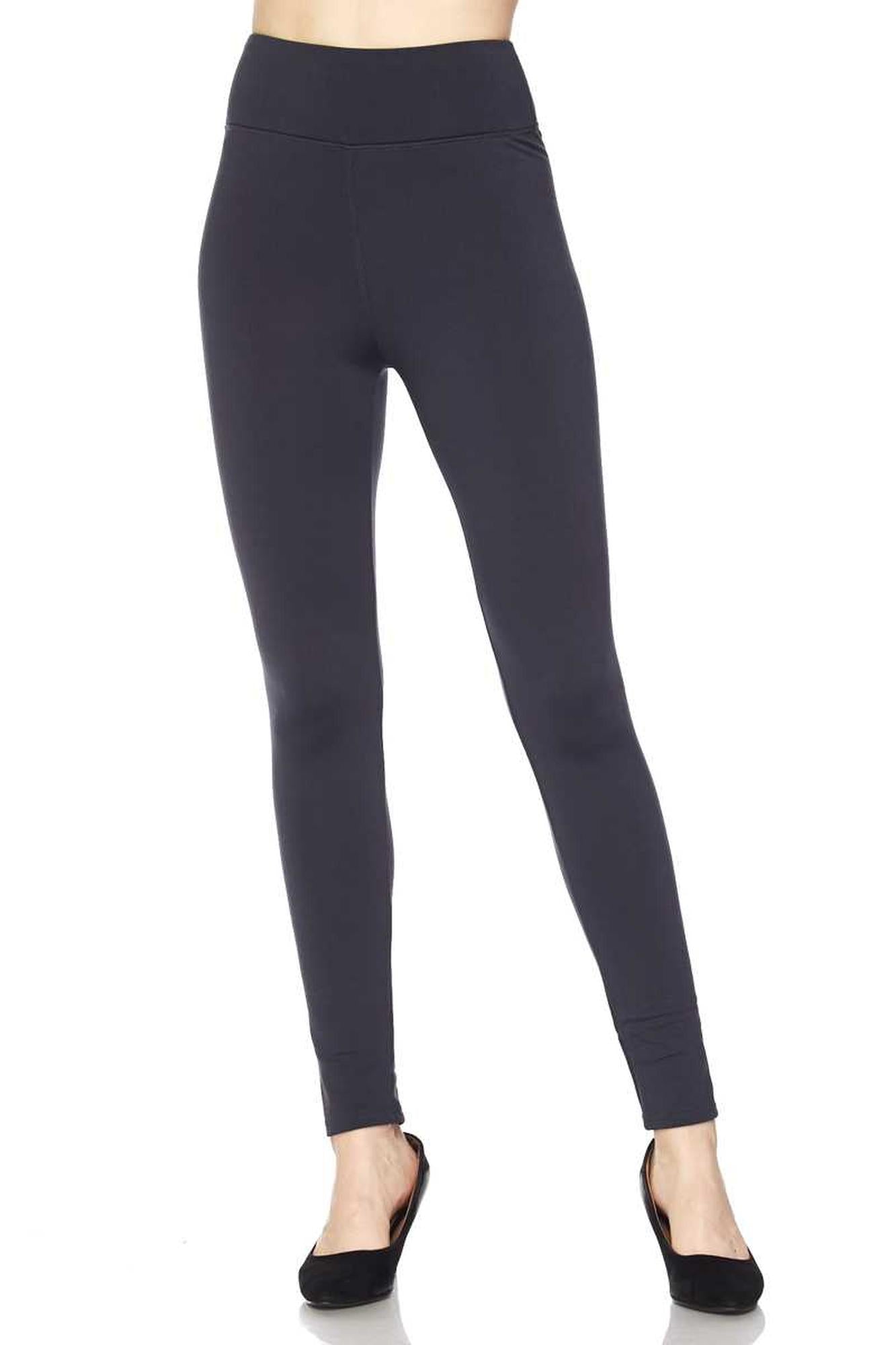 Wholesale Solid Warm Fur Lined High Waisted Leggings - 3 Inch