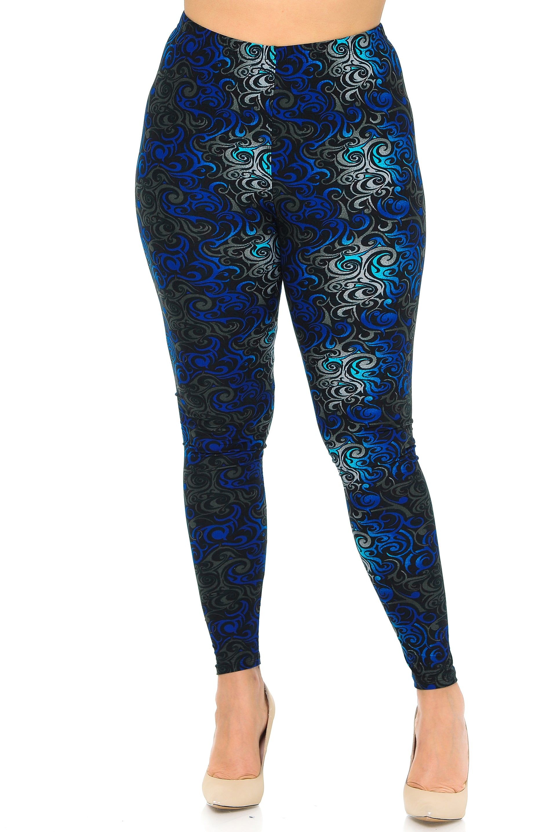 Wholesale Buttery Smooth Blue Tangled Swirl High Waisted  Plus Size Leggings