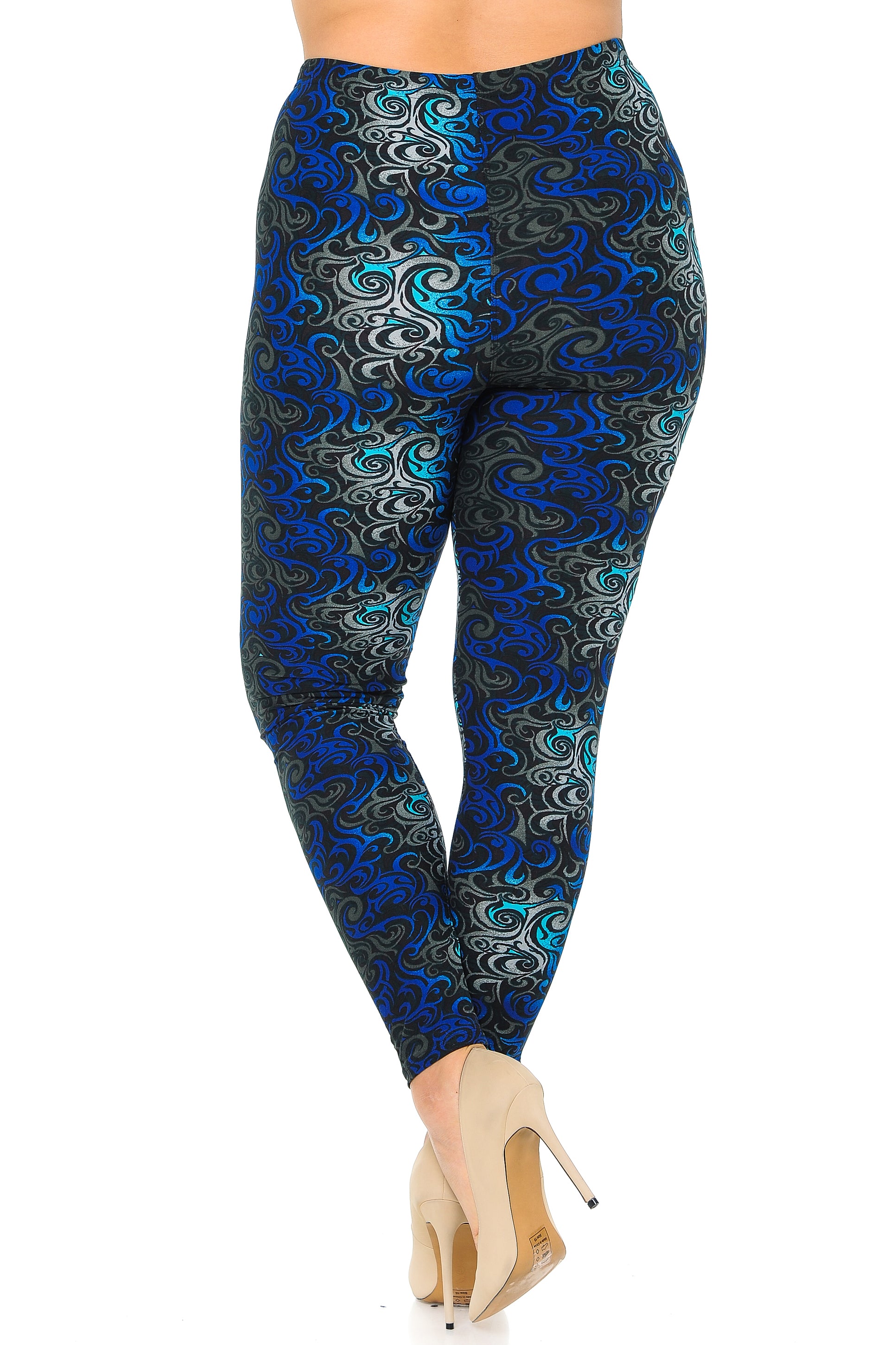 Wholesale Buttery Smooth Blue Tangled Swirl High Waisted  Plus Size Leggings