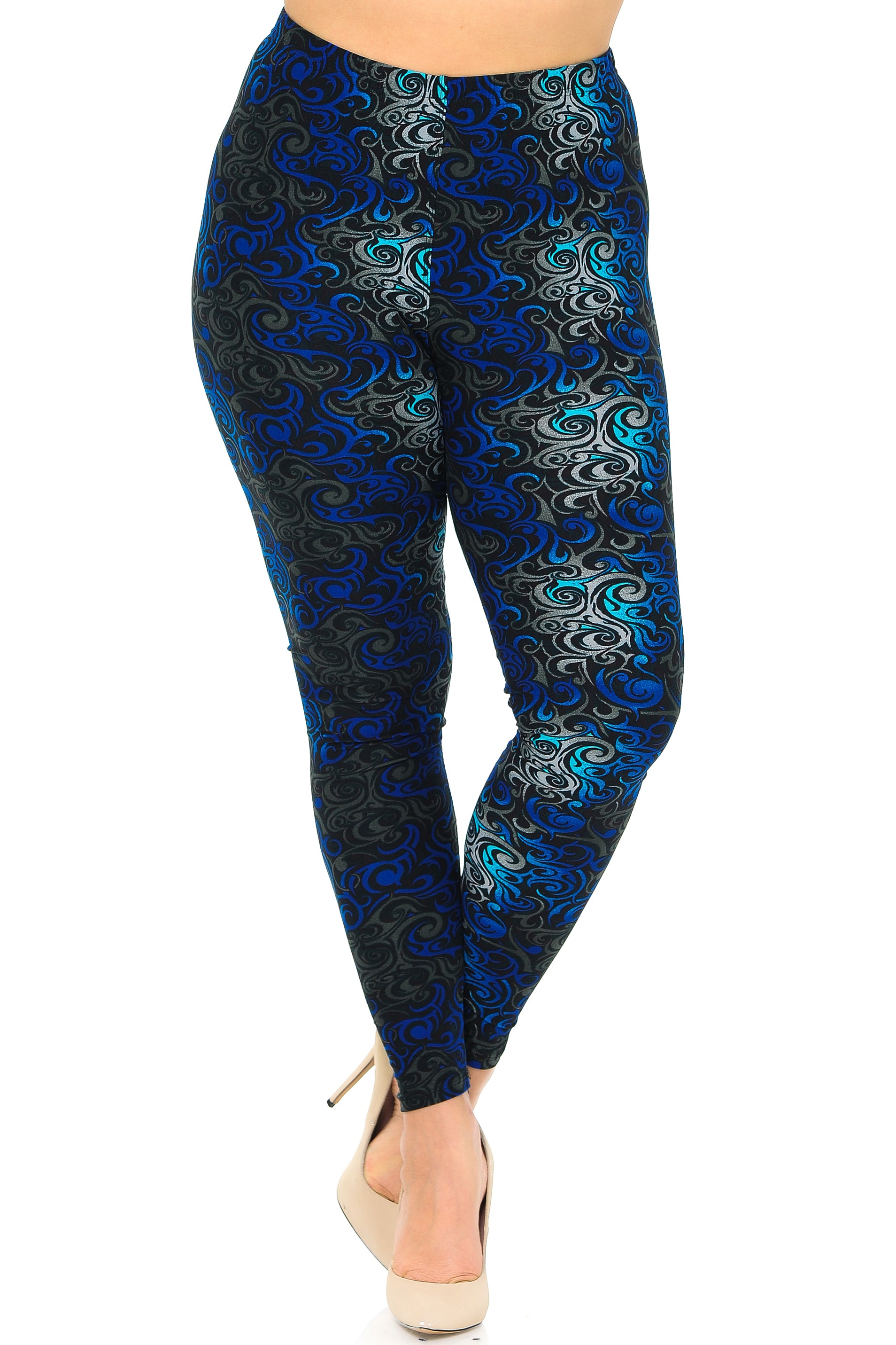 Wholesale Buttery Smooth Blue Tangled Swirl High Waisted  Plus Size Leggings