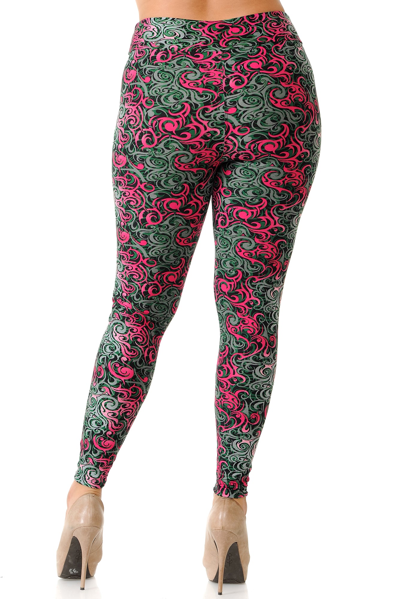 Wholesale Buttery Smooth Fuchsia Tangled Swirl High Waist Plus Size Leggings
