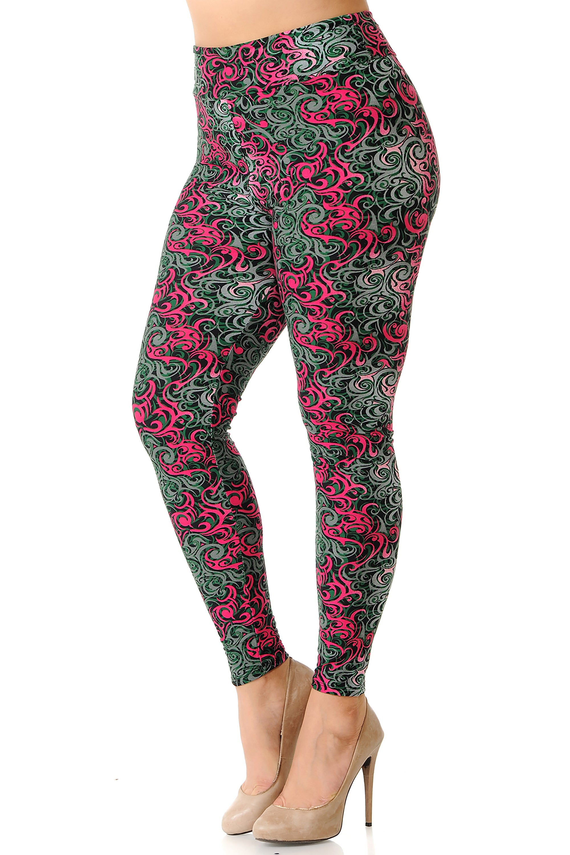 Wholesale Buttery Smooth Fuchsia Tangled Swirl High Waist Plus Size Leggings