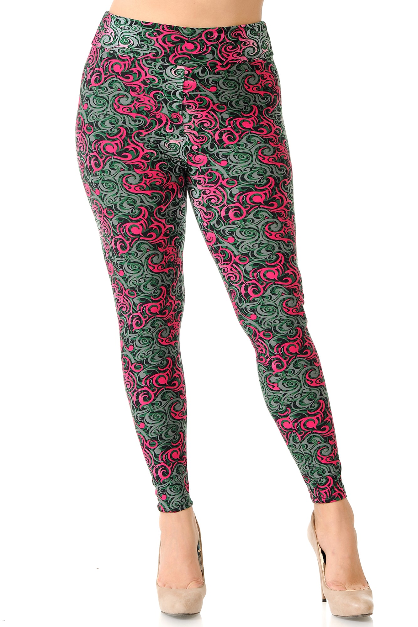 Wholesale Buttery Smooth Fuchsia Tangled Swirl High Waist Plus Size Leggings