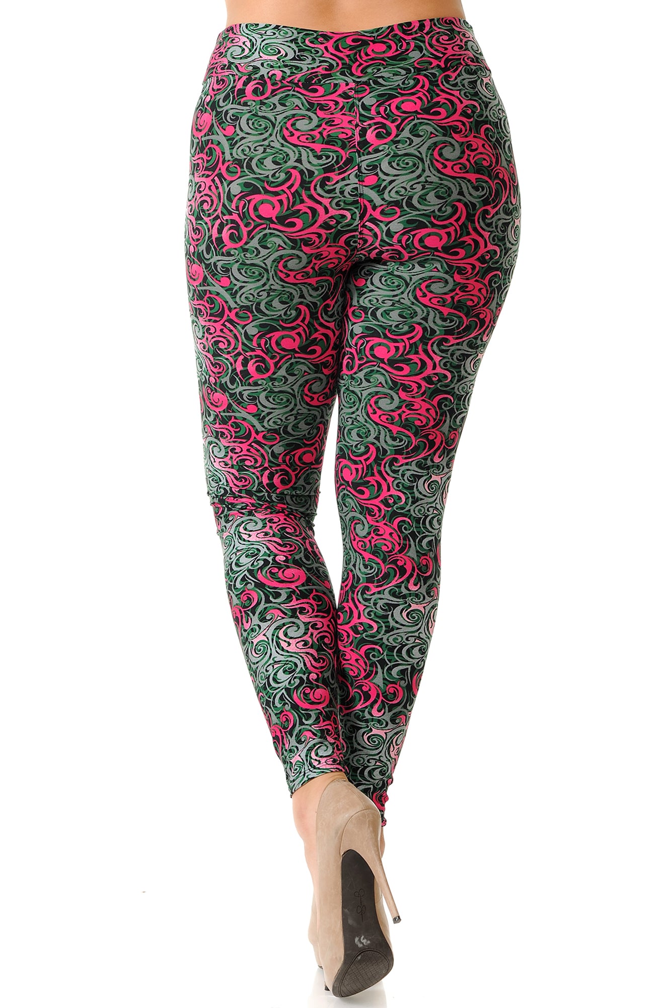 Wholesale Buttery Smooth Fuchsia Tangled Swirl High Waist Plus Size Leggings