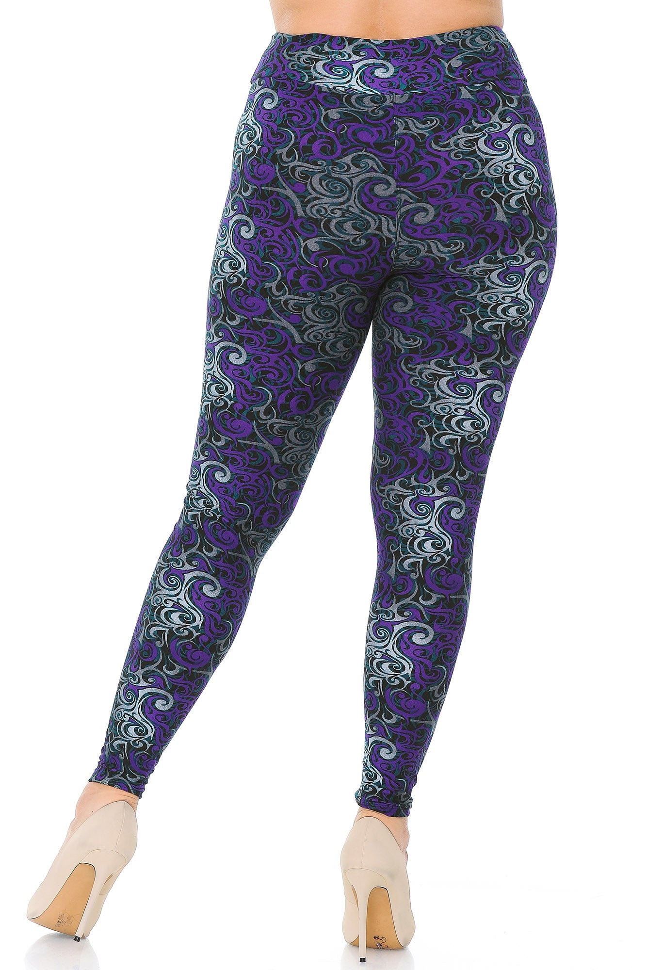 Wholesale Buttery Smooth Purple Tangled Swirl High Waisted Plus Size Leggings