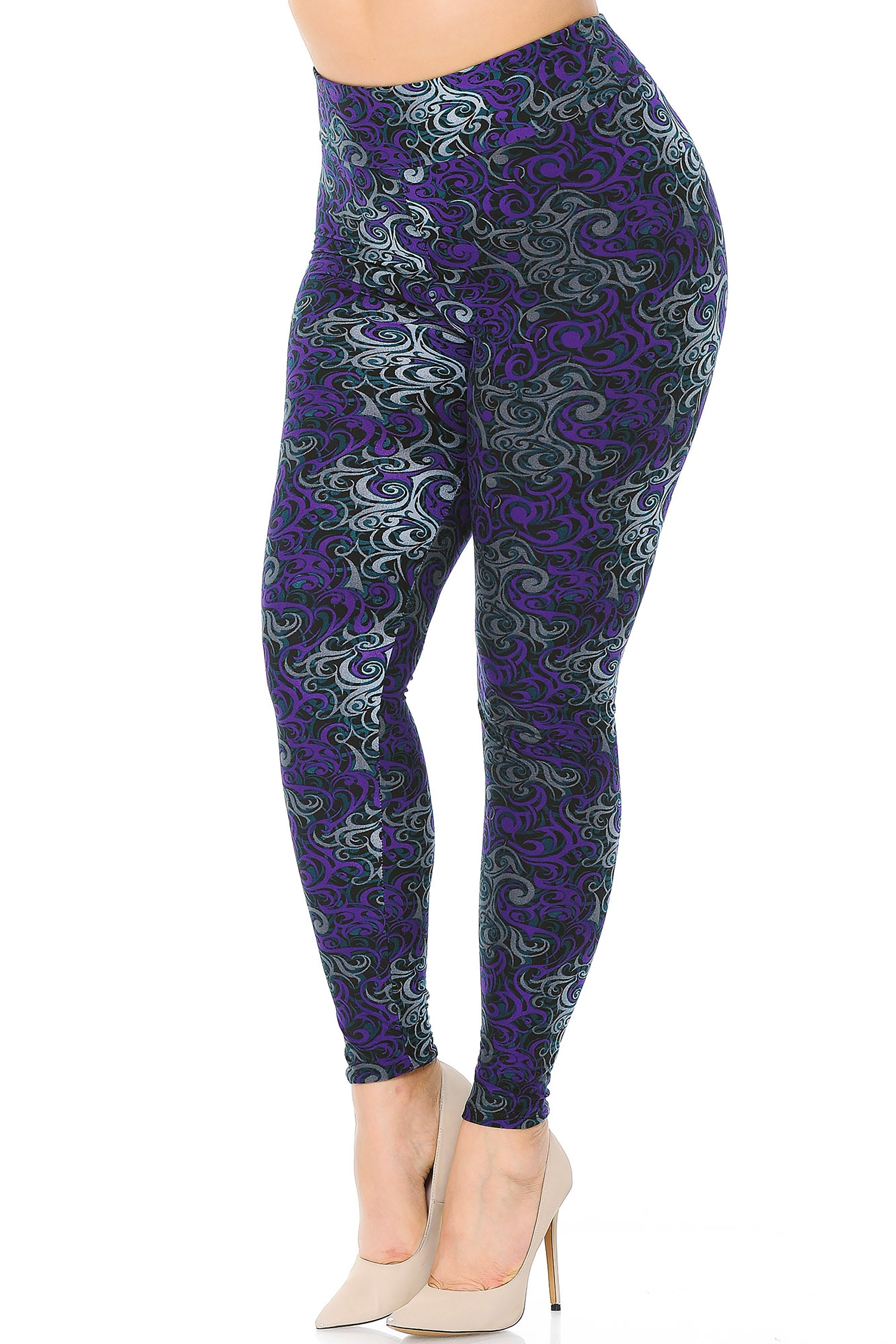 Wholesale Buttery Smooth Purple Tangled Swirl High Waisted Plus Size Leggings